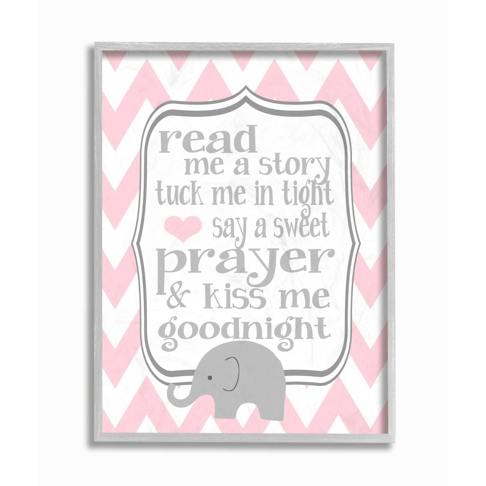 Stupell Industries Art, Read Me A Story/Elephant In Pink Chevron Graphic Art Gray Framed Art Print Wall Art, 11x14, by Ashley Calhoun