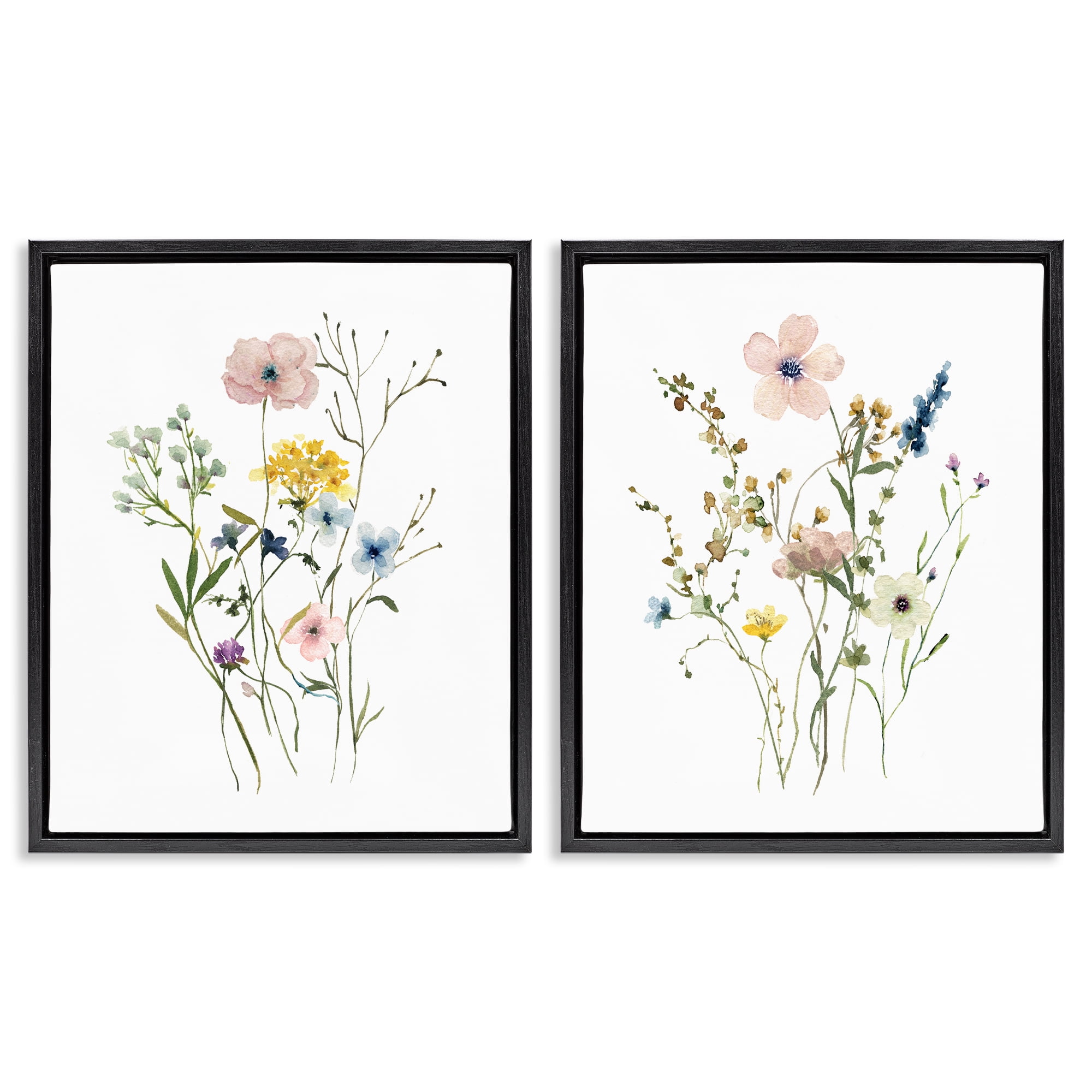Stupell Industries Artfully Arranged Wildflowers Plants & Flowers Painting Black Floater Framed Canvas Art Print Wall Art, 31 x 25, Set of 2