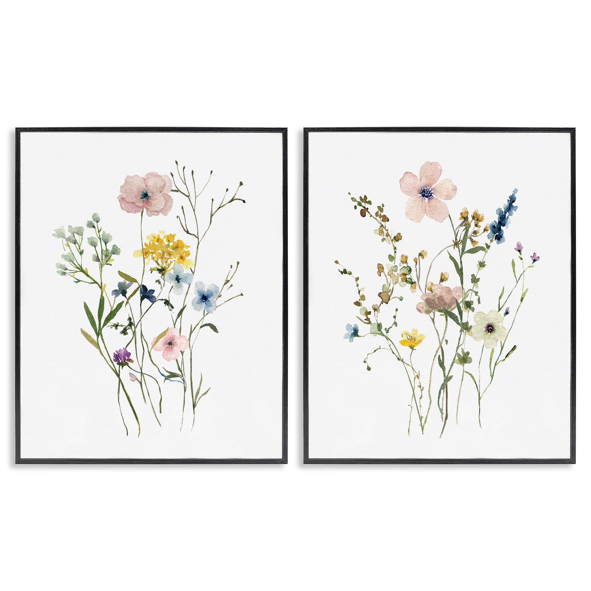 Stupell Industries Artfully Arranged Wildflowers Plants & Flowers Painting Black Framed Art Print Wall Art, 24 x 30, Set of 2
