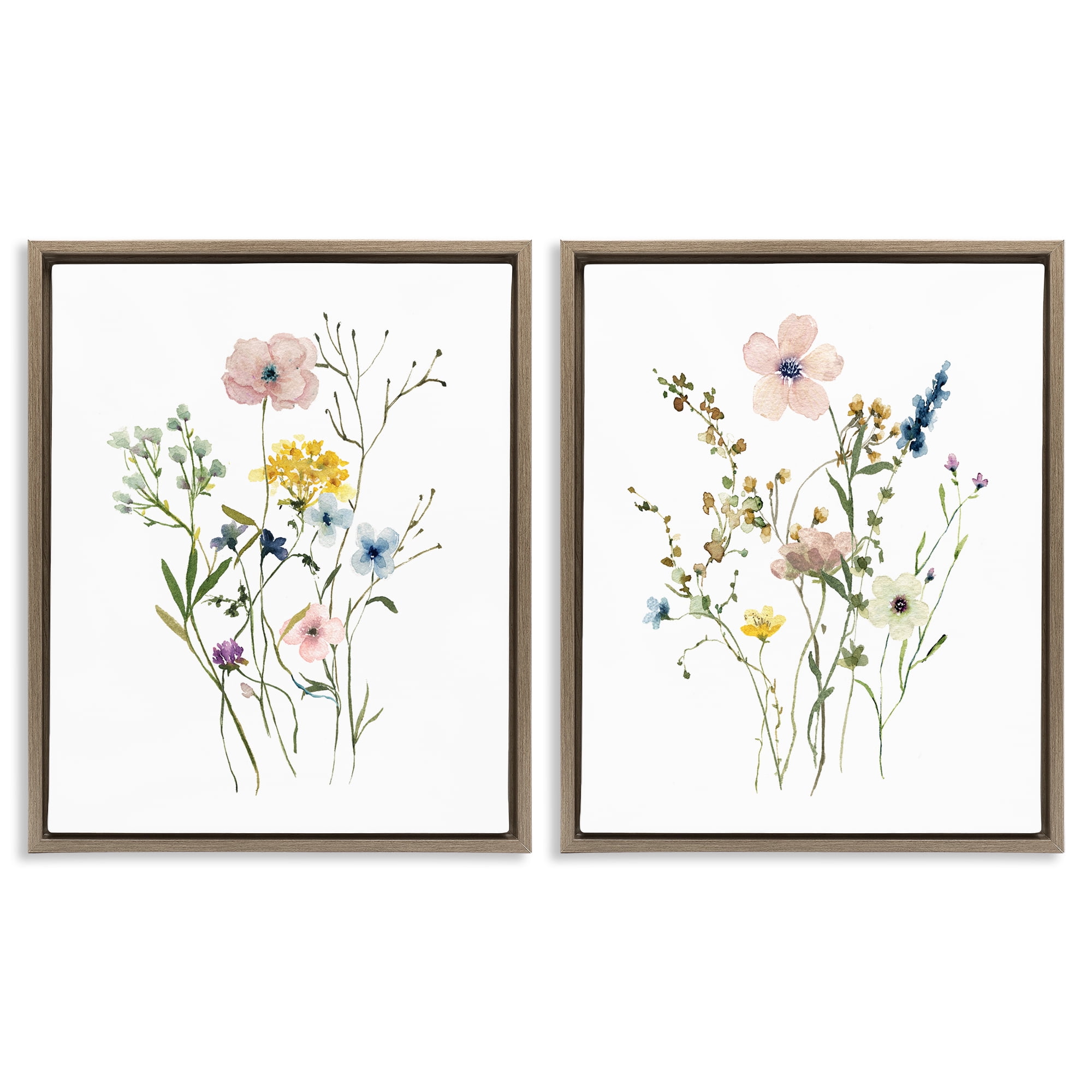 Stupell Industries Artfully Arranged Wildflowers Plants & Flowers Painting Brown Floater Framed Canvas Art Print Wall Art, 17 x 21, Set of 2