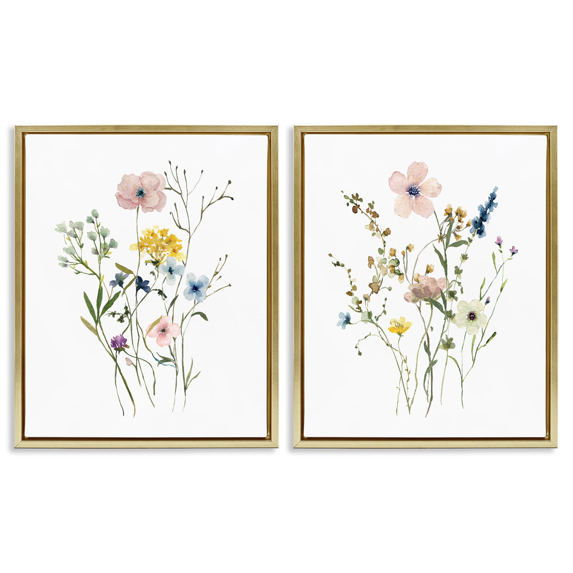 Stupell Industries Artfully Arranged Wildflowers Plants & Flowers Painting Gold Floater Framed Canvas Art Print Wall Art, 17 x 21, Set of 2