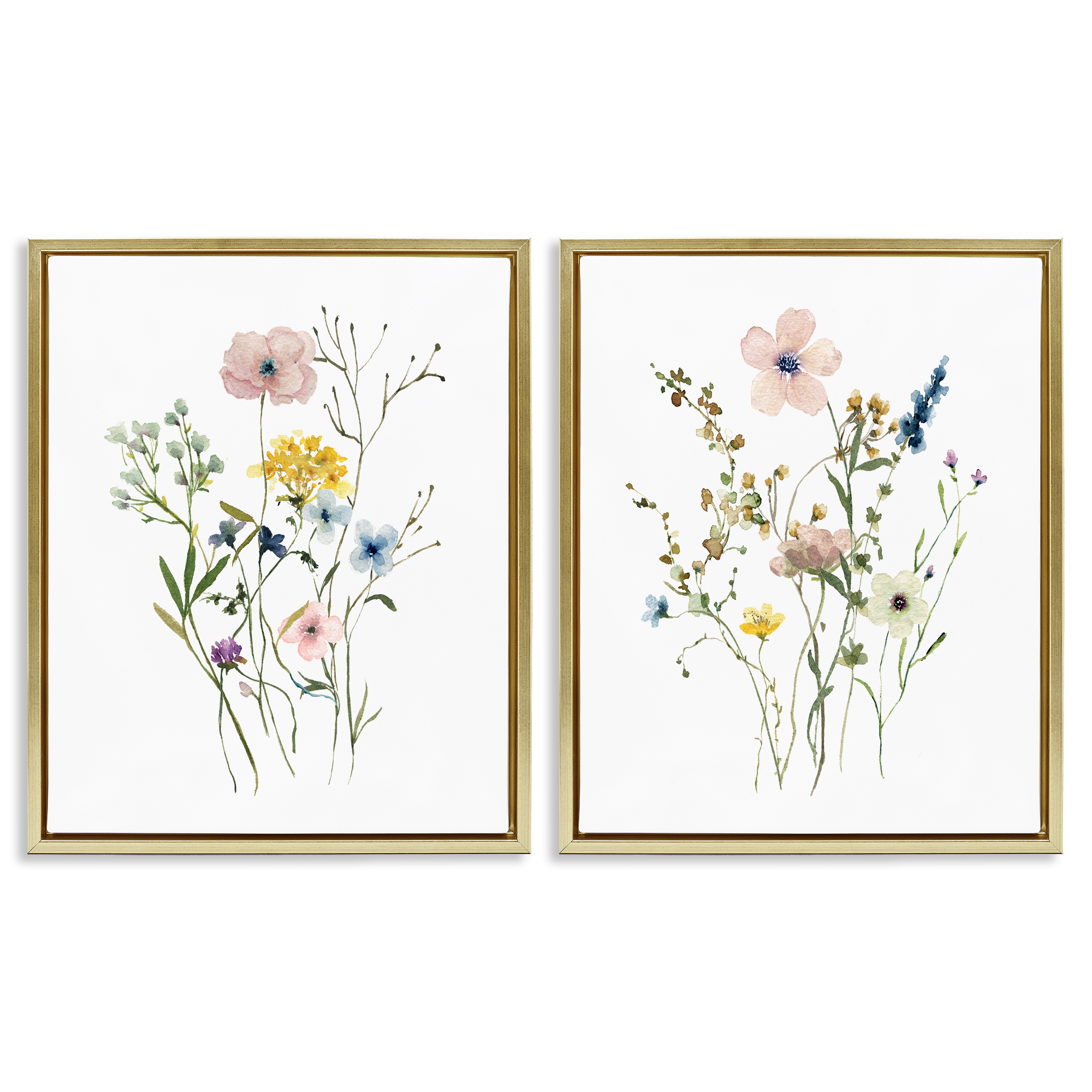Stupell Industries Artfully Arranged Wildflowers Plants & Flowers Painting Gold Floater Framed Canvas Art Print Wall Art, 31 x 25, Set of 2