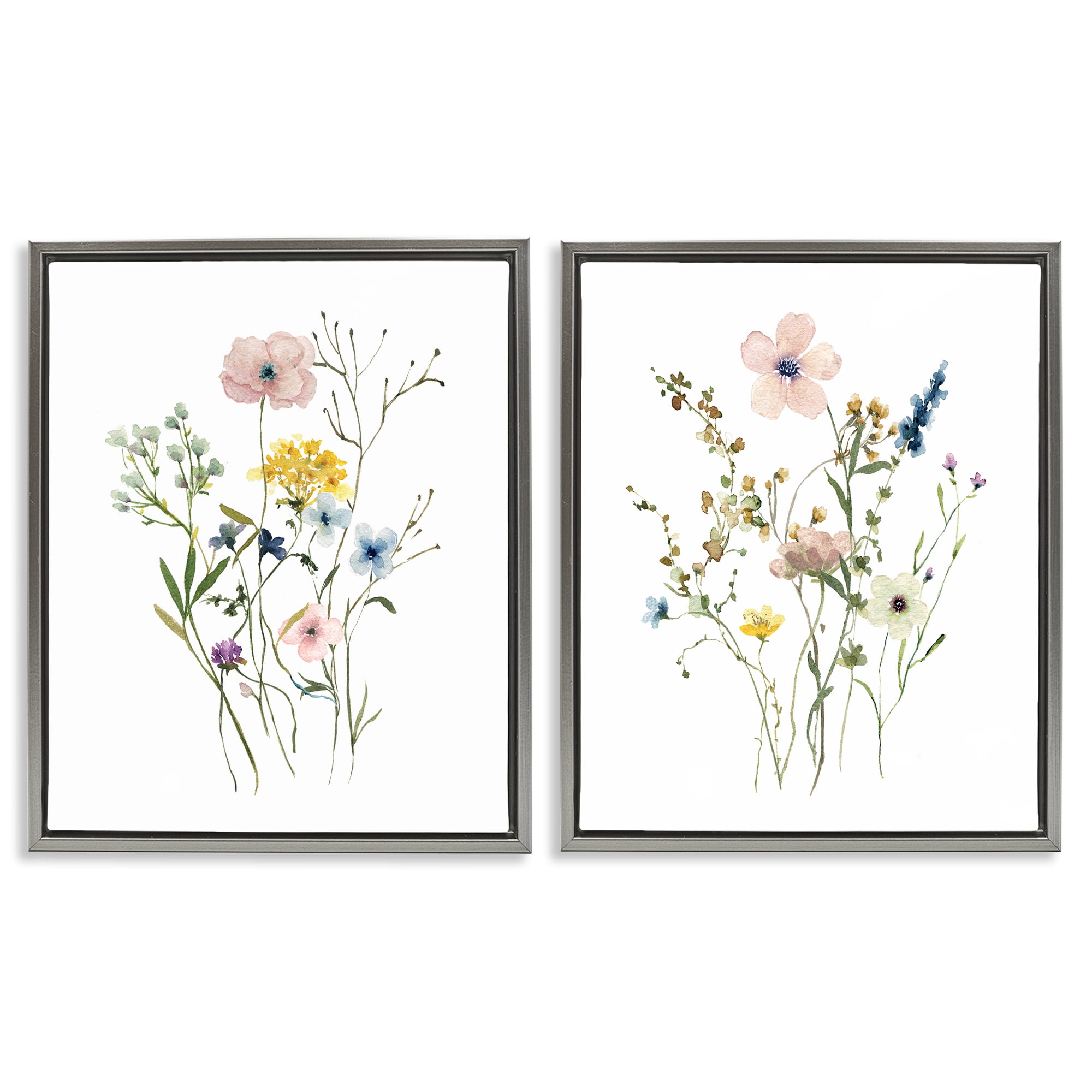 Stupell Industries Artfully Arranged Wildflowers Plants & Flowers Painting Gray Floater Framed Canvas Art Print Wall Art, 17 x 21, Set of 2