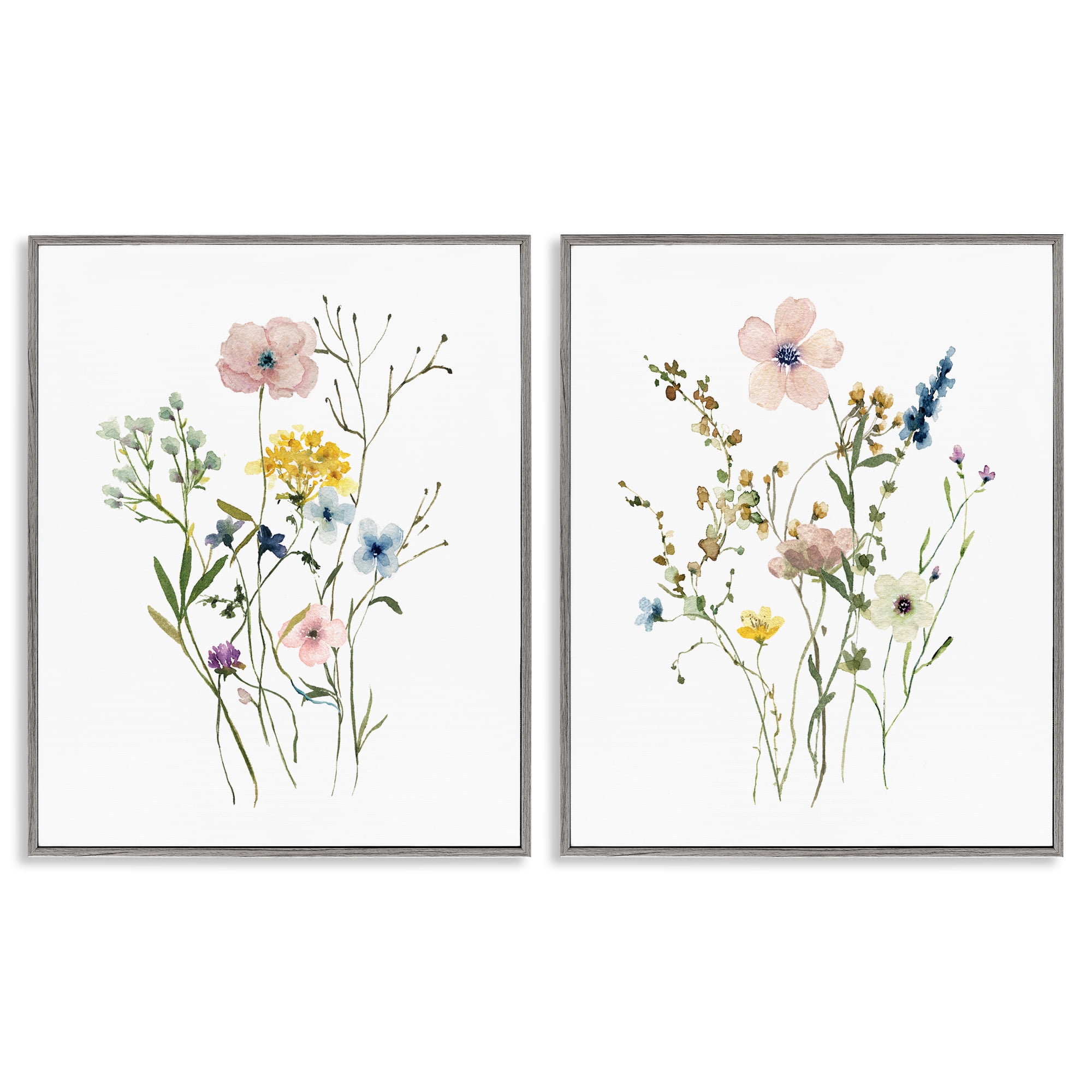 Stupell Industries Artfully Arranged Wildflowers Plants & Flowers Painting Gray Framed Art Print Wall Art, 24 x 30, Set of 2