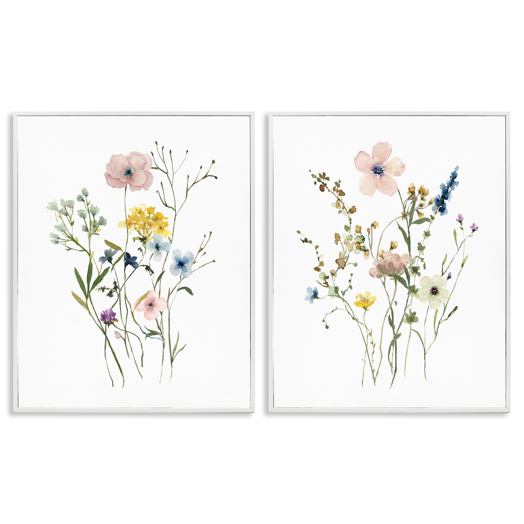 Stupell Industries Artfully Arranged Wildflowers Plants & Flowers Painting White Framed Art Print Wall Art, 24 x 30, Set of 2