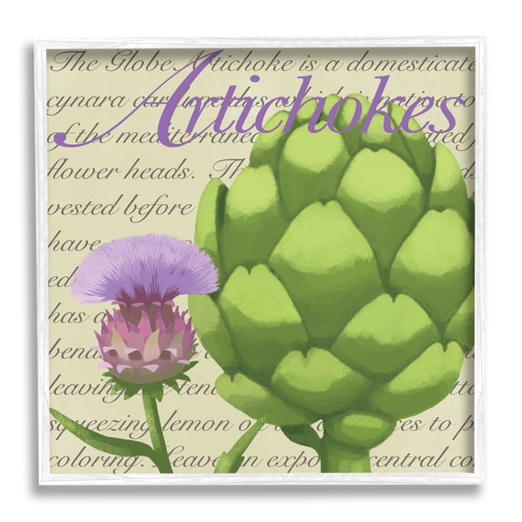 Stupell Industries Artichoke Blooming Florals Green Vegetable Traditional Script, 24 x 24, Designed by Sally Springer Griffith
