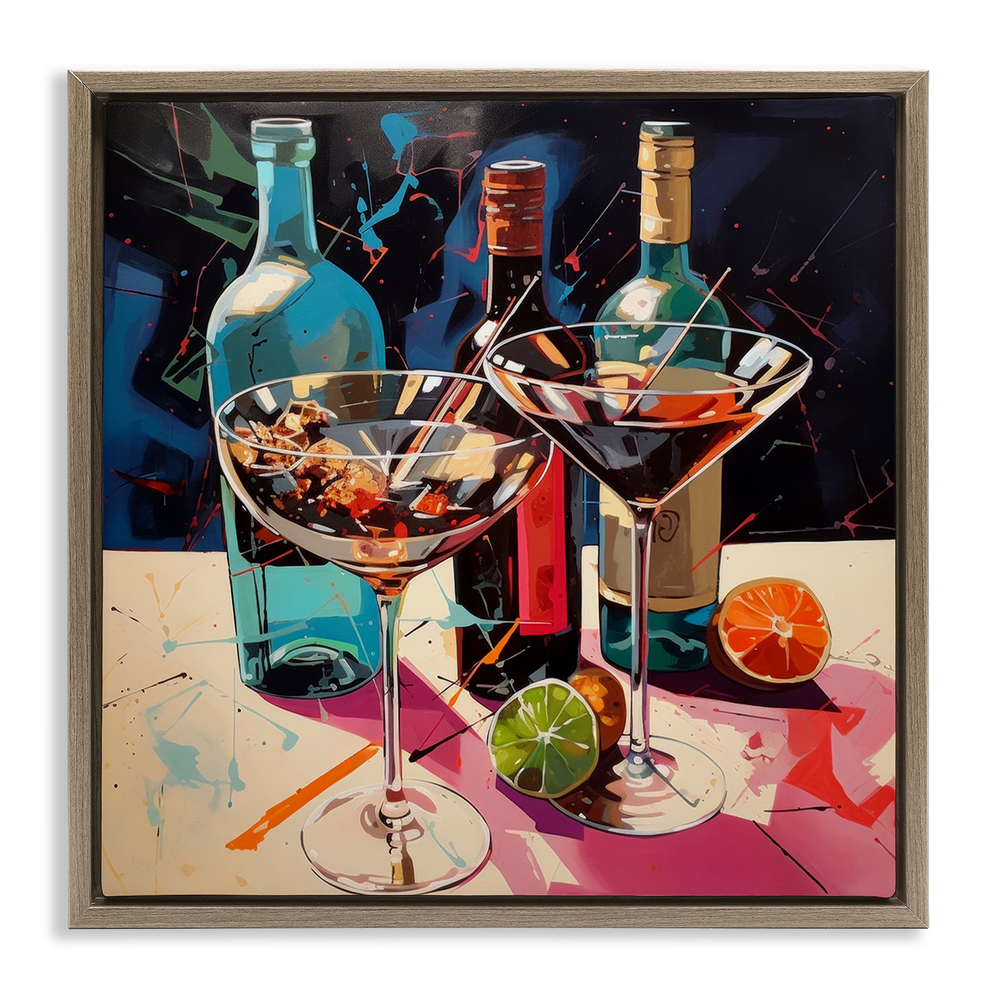 Stupell Industries Artsy Cocktails of Every Sip Brown Framed Floater Canvas Wall Art, design by Lazar Studio