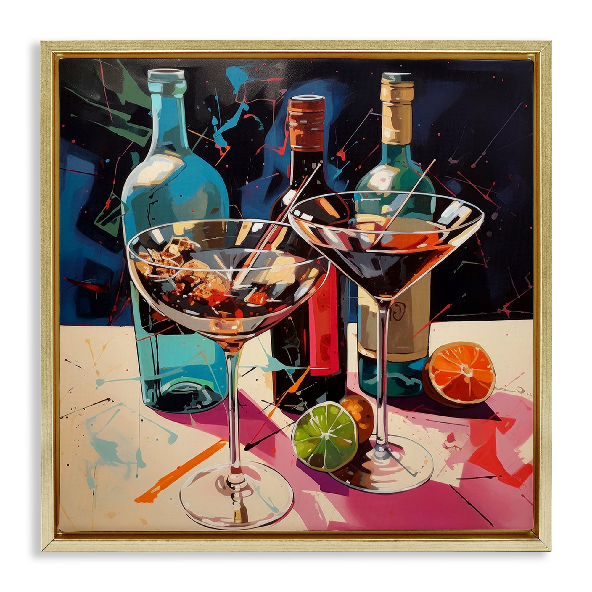 Stupell Industries Artsy Cocktails of Every Sip Gold Framed Floater Canvas Wall Art, design by Lazar Studio