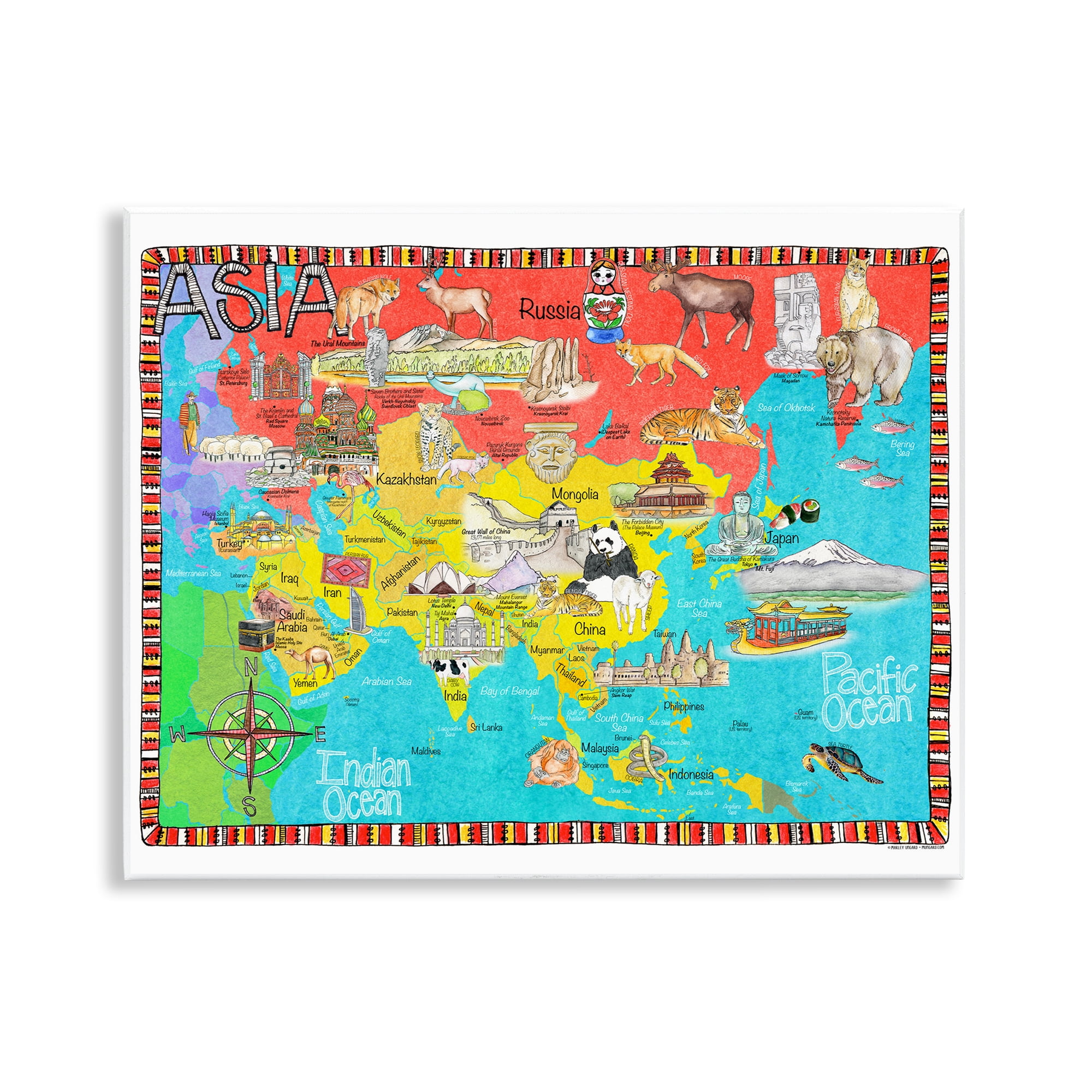 Stupell Industries Asian Animal Map Travel & Places Painting Unframed Art Print Wall Art, 14 x 11