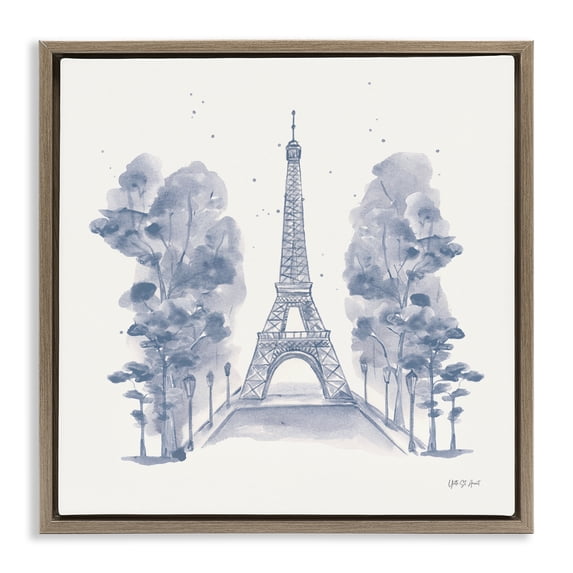 Stupell Industries Asian Inspired Eiffel Tower Watercolor Brown Floating Frame Canvas Art, 18 x 18, by Yvette St. Amant