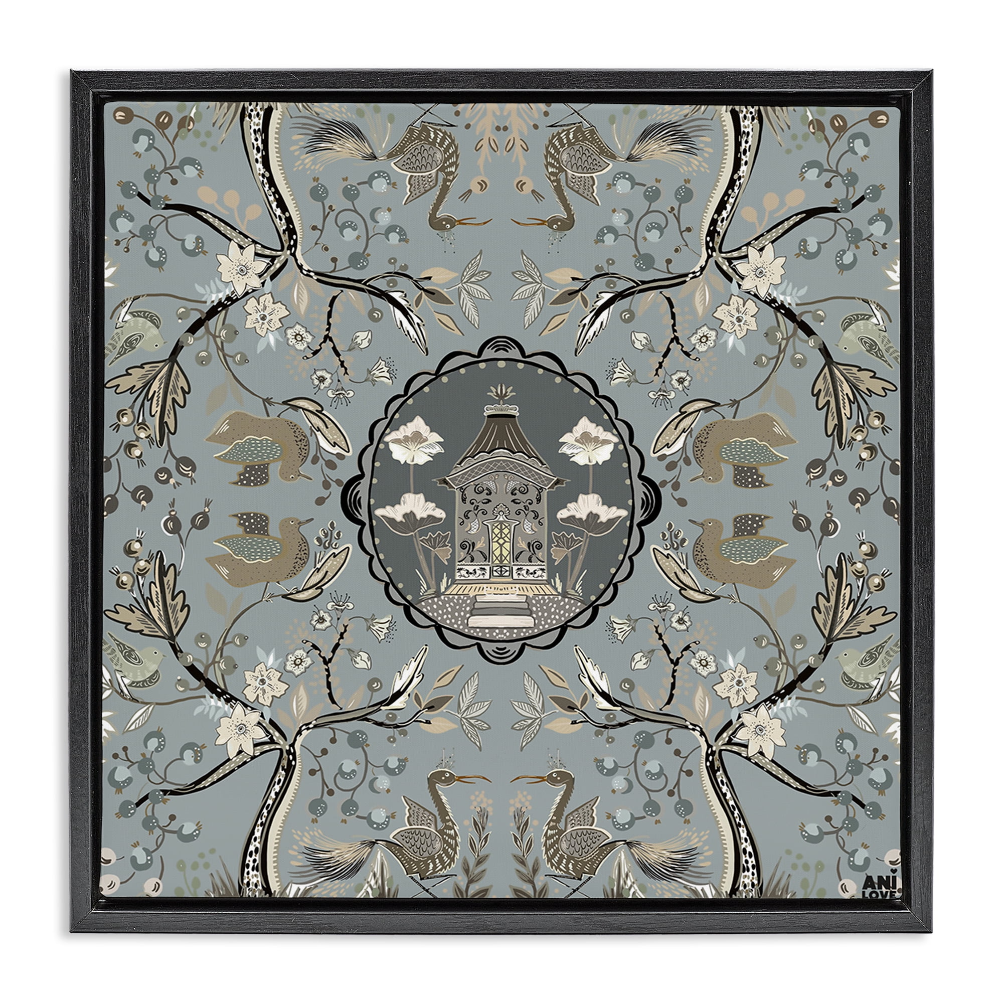 Stupell Industries Asian Inspired Garden Plants & Flowers Painting Black Floater Framed Canvas Art Print Wall Art, 25 x 25