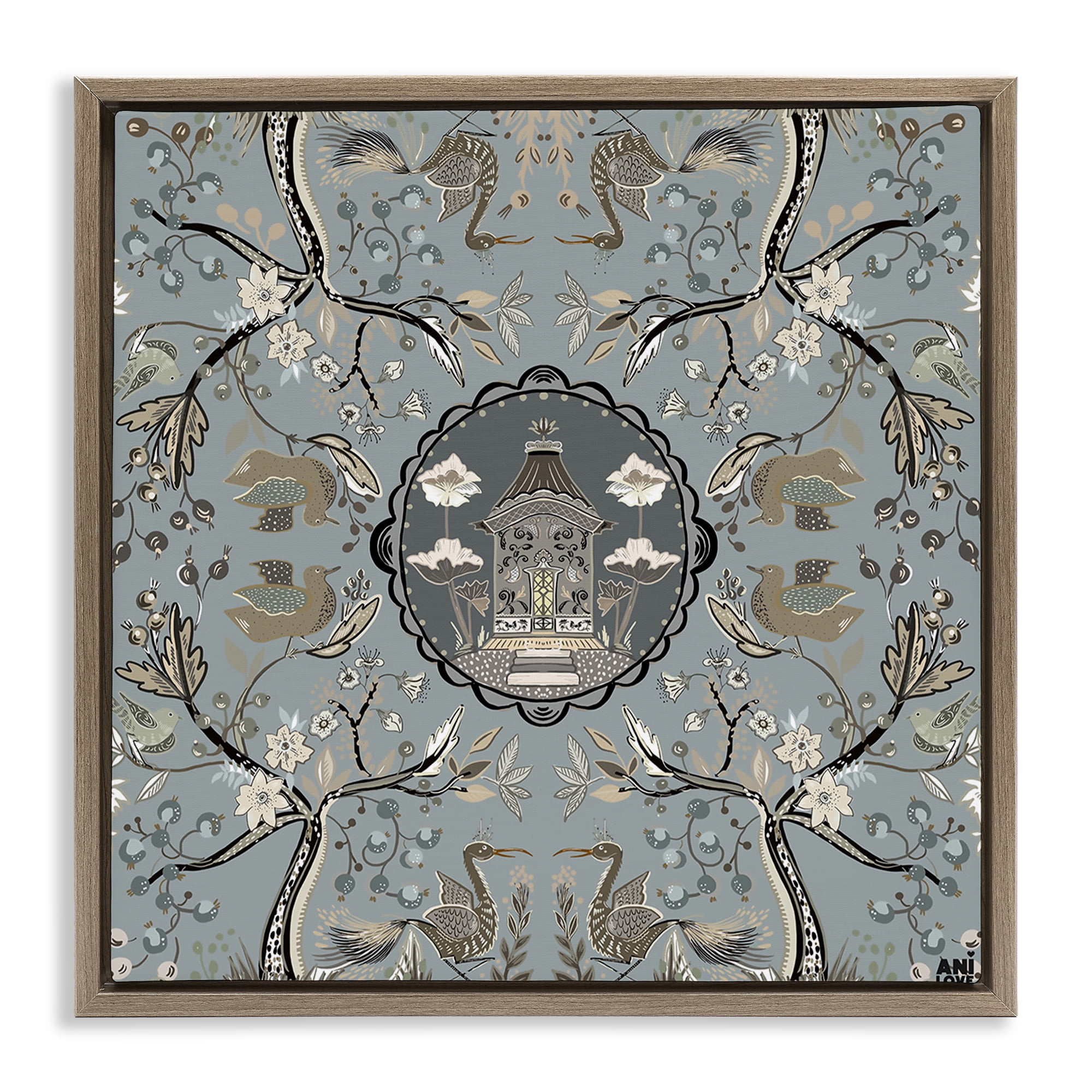 Stupell Industries Asian Inspired Garden Plants & Flowers Painting Brown Floater Framed Canvas Art Print Wall Art, 25 x 25