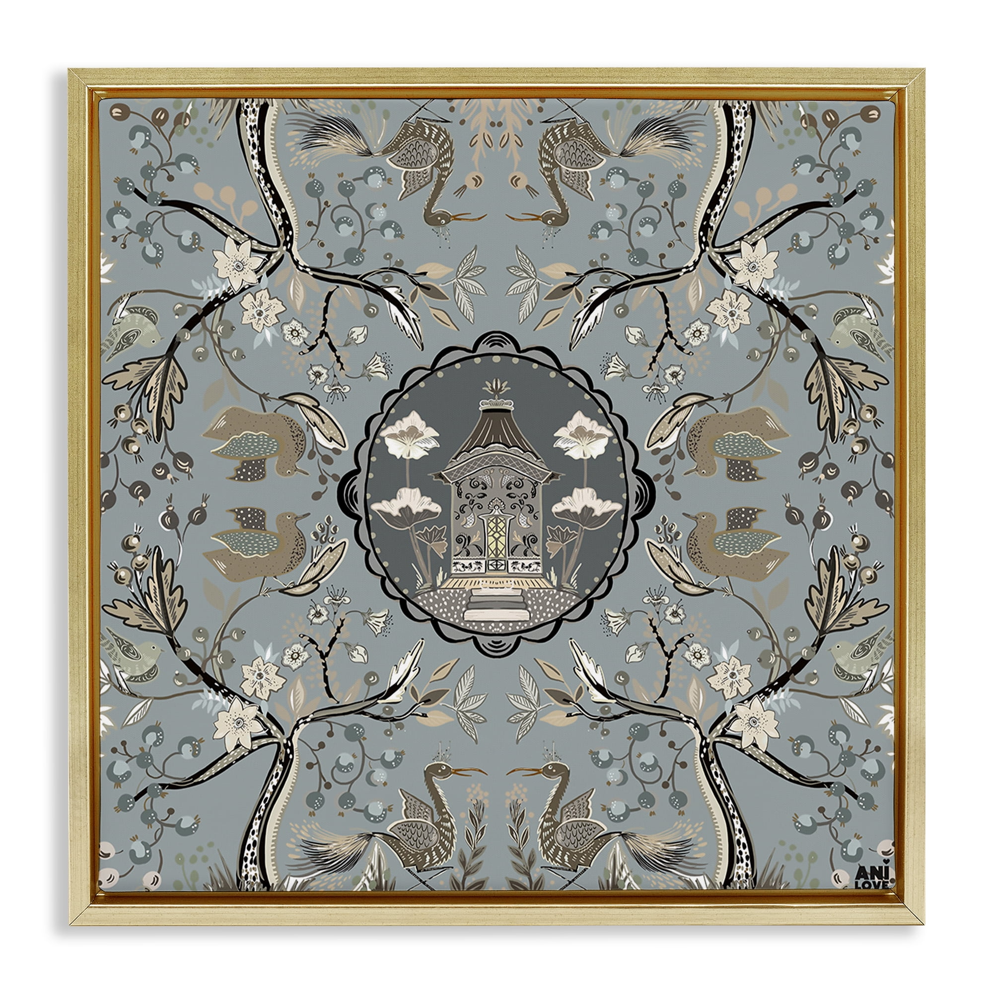 Stupell Industries Asian Inspired Garden Plants & Flowers Painting Gold Floater Framed Canvas Art Print Wall Art, 25 x 25