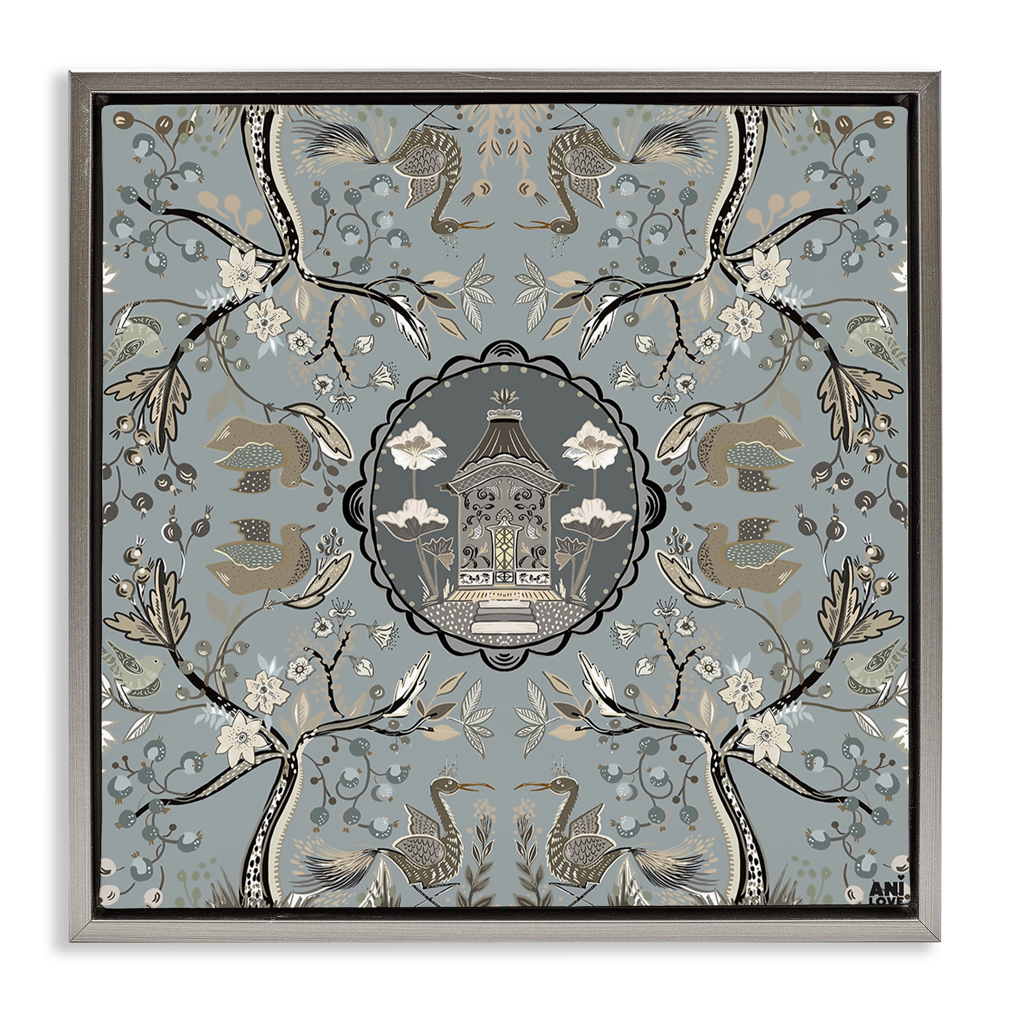 Stupell Industries Asian Inspired Garden Plants & Flowers Painting Gray Floater Framed Canvas Art Print Wall Art, 25 x 25