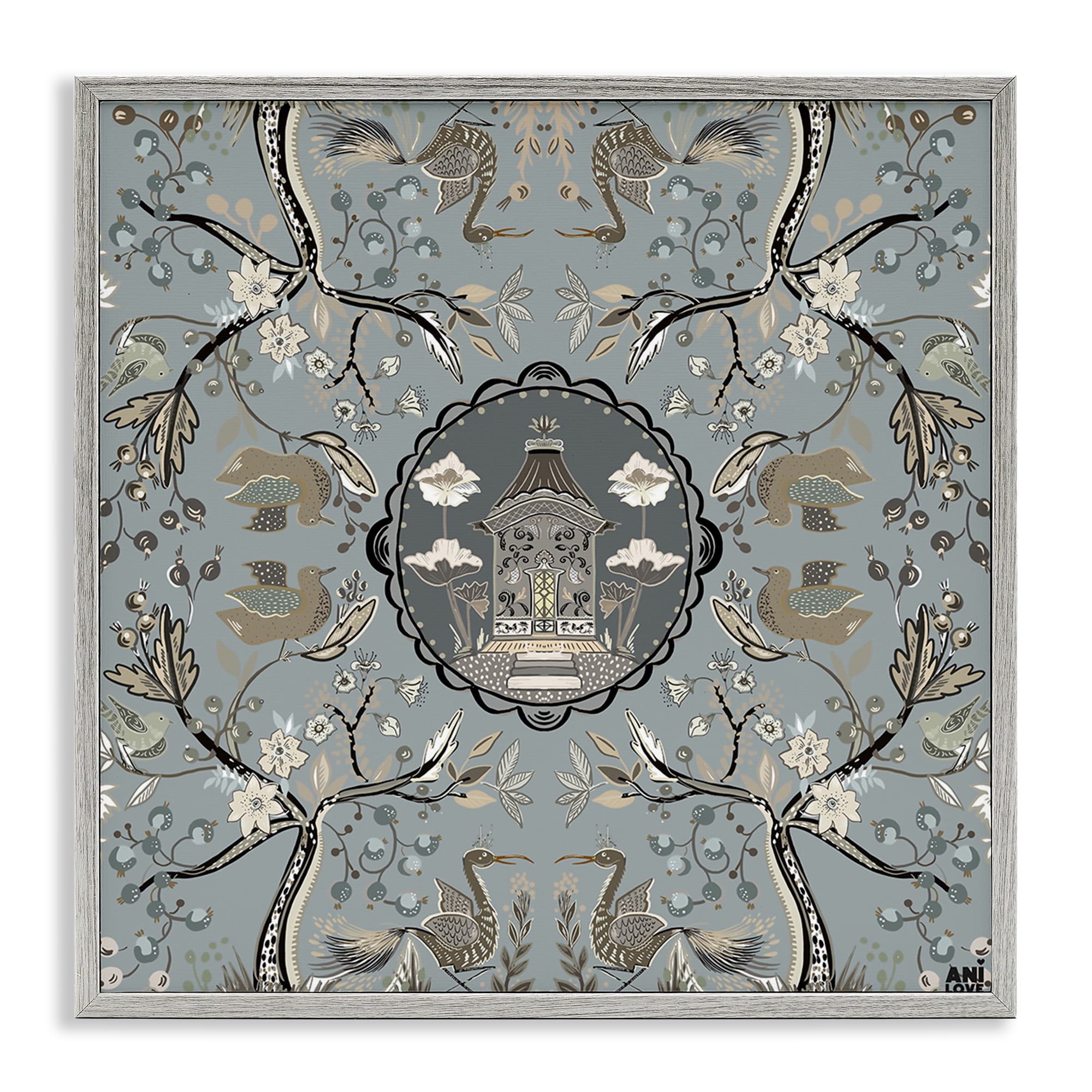 Stupell Industries Asian Inspired Garden Plants & Flowers Painting Gray Framed Art Print Wall Art, 12 x 12