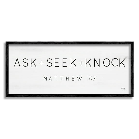 Stupell Industries Ask Seek Knock Minimal Religious Scripture Verse Graphic Art Black Framed Art Print Wall Art, Design by Jaxn Blvd.