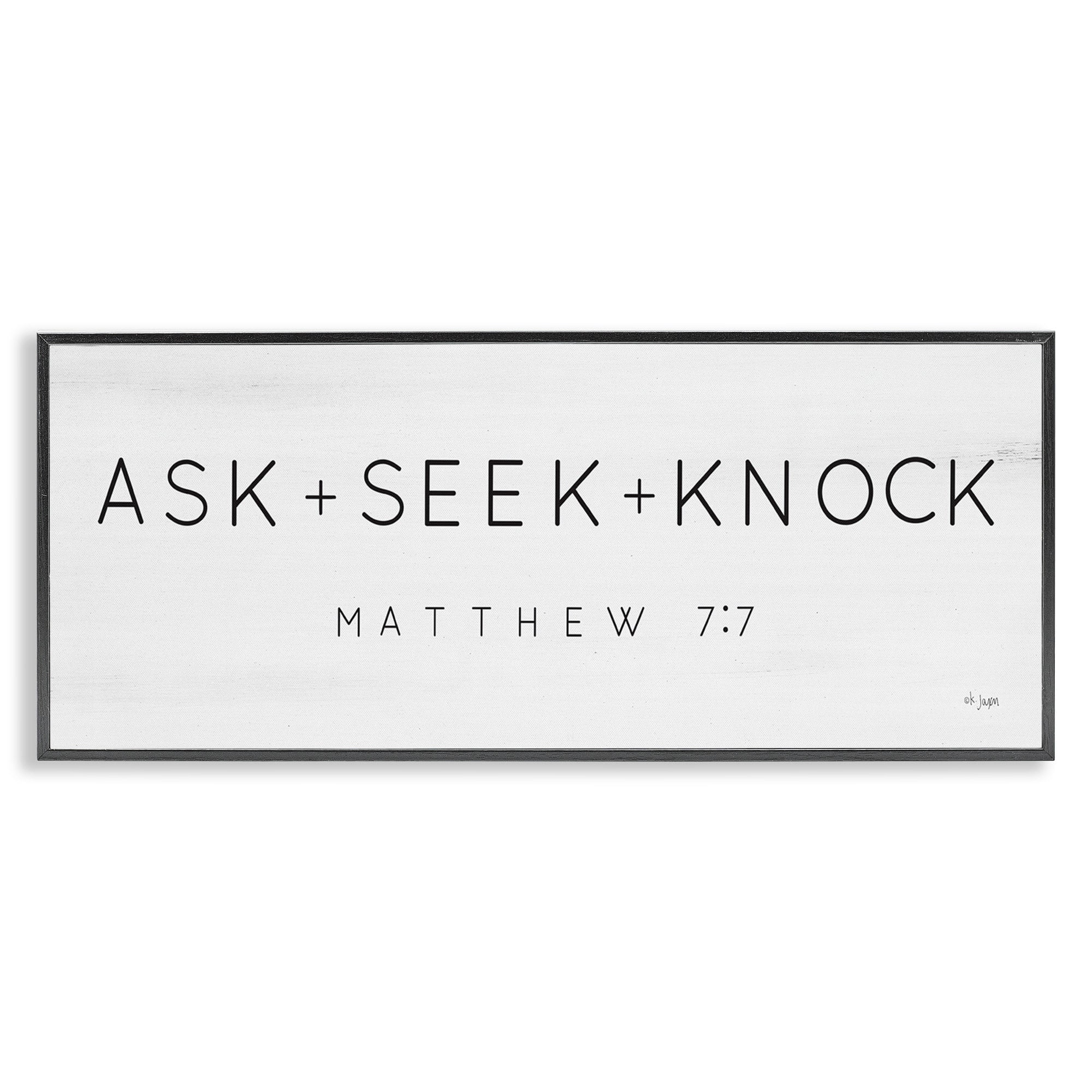 Stupell Industries Ask Seek Knock Minimal Religious Scripture Verse Graphic Art Black Framed Art Print Wall Art, Design by Jaxn Blvd.