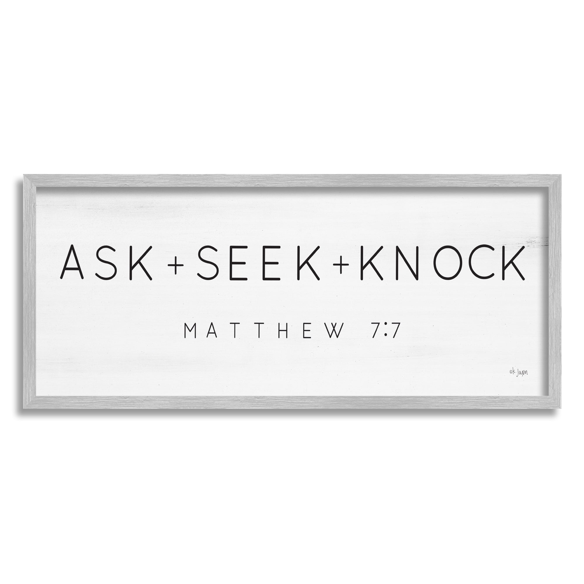 Stupell Industries Ask Seek Knock Minimal Religious Scripture Verse Graphic Art Gray Framed Art Print Wall Art, Design by Jaxn Blvd.