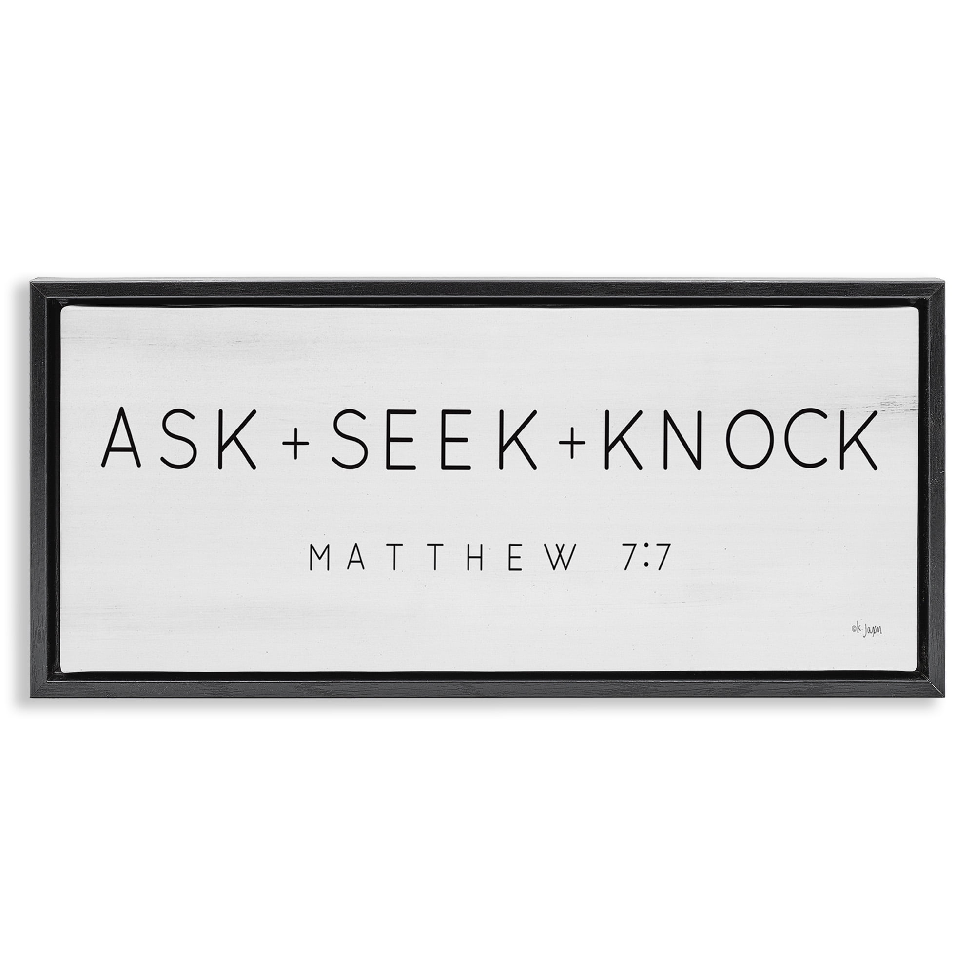 Stupell Industries Ask Seek Knock Minimal Scripture Religious Painting Black Floater Framed Canvas Art Print Wall Art, 31 x 14