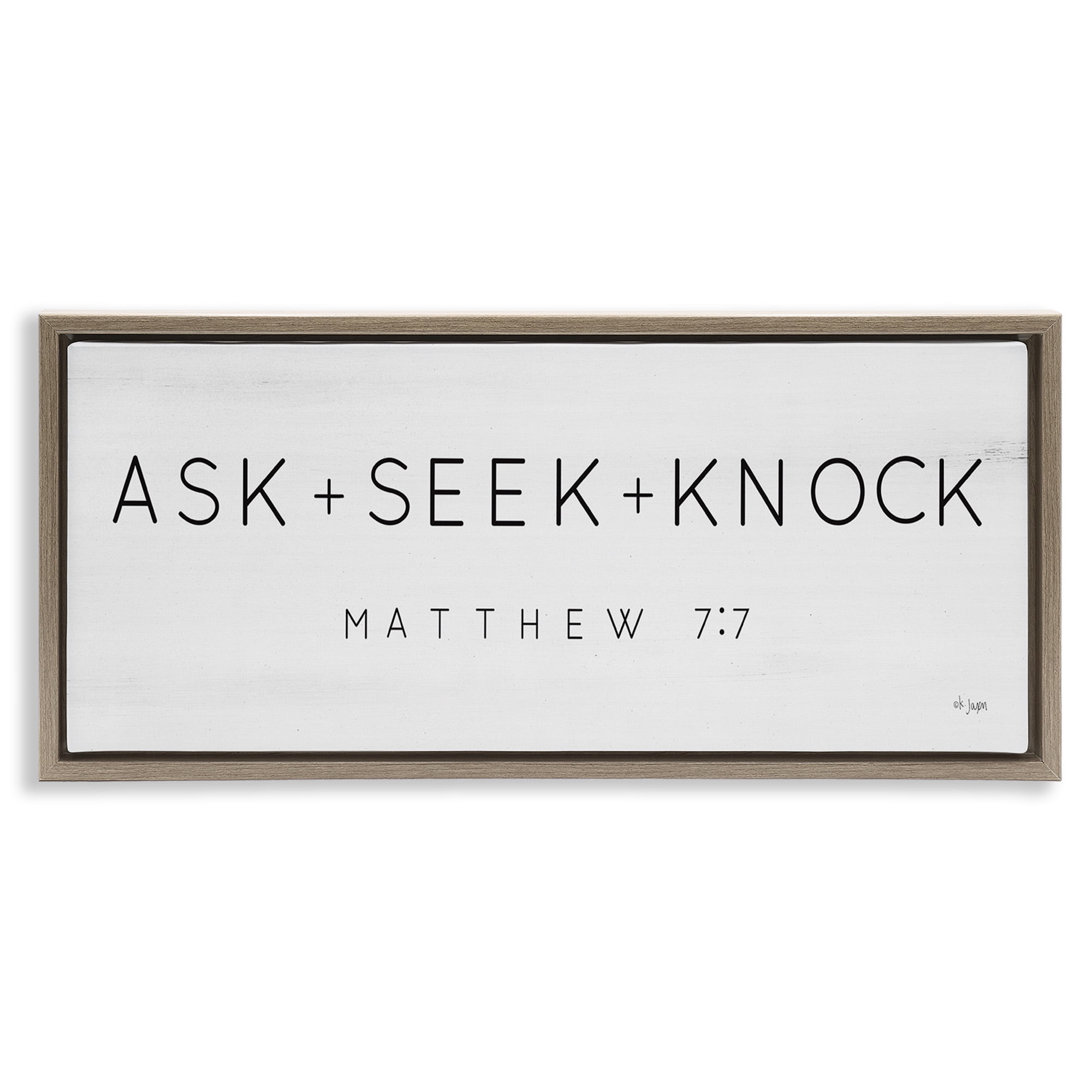 Stupell Industries Ask Seek Knock Minimal Scripture Religious Painting Brown Floater Framed Canvas Art Print Wall Art, 31 x 14