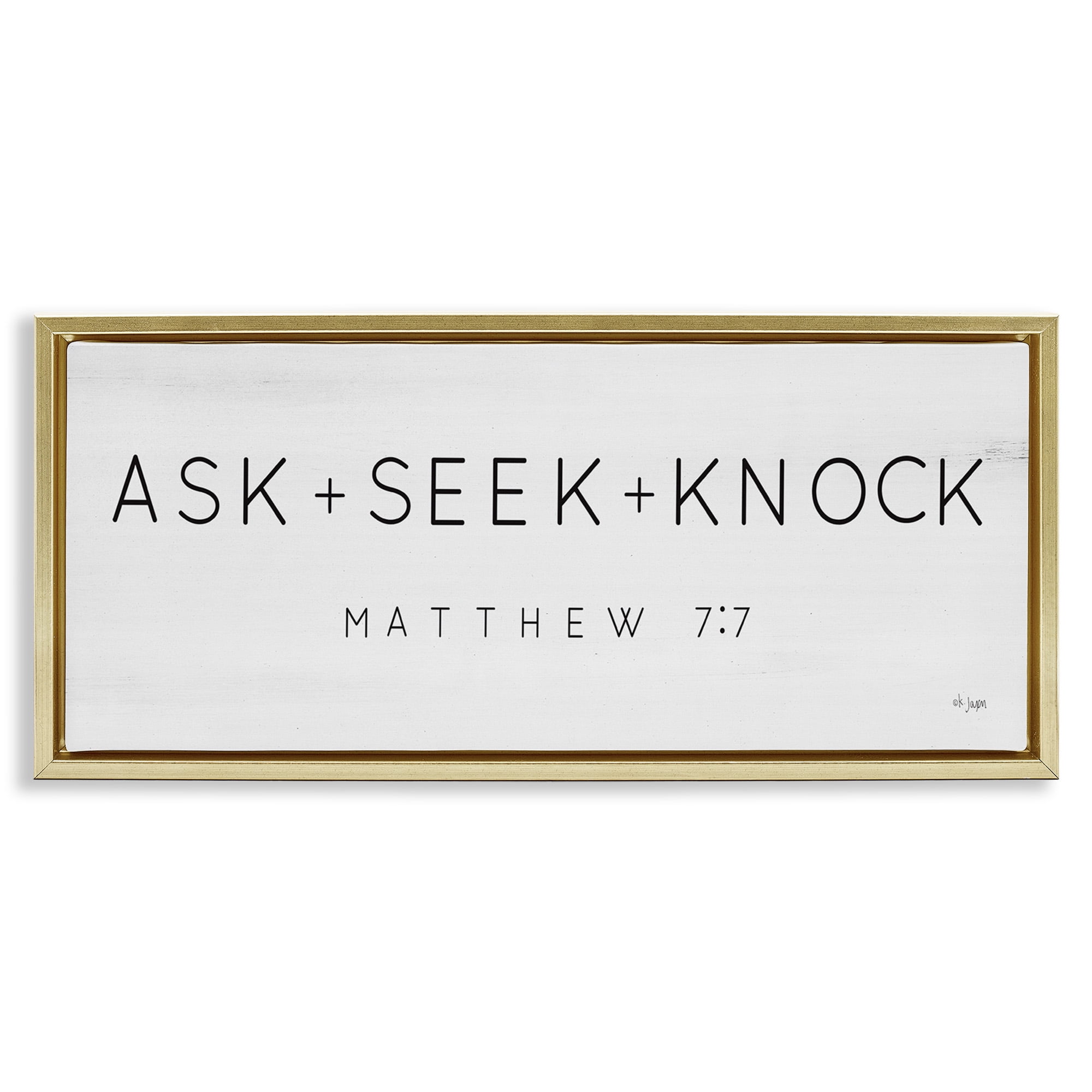 Stupell Industries Ask Seek Knock Minimal Scripture Religious Painting Gold Floater Framed Canvas Art Print Wall Art, 31 x 14