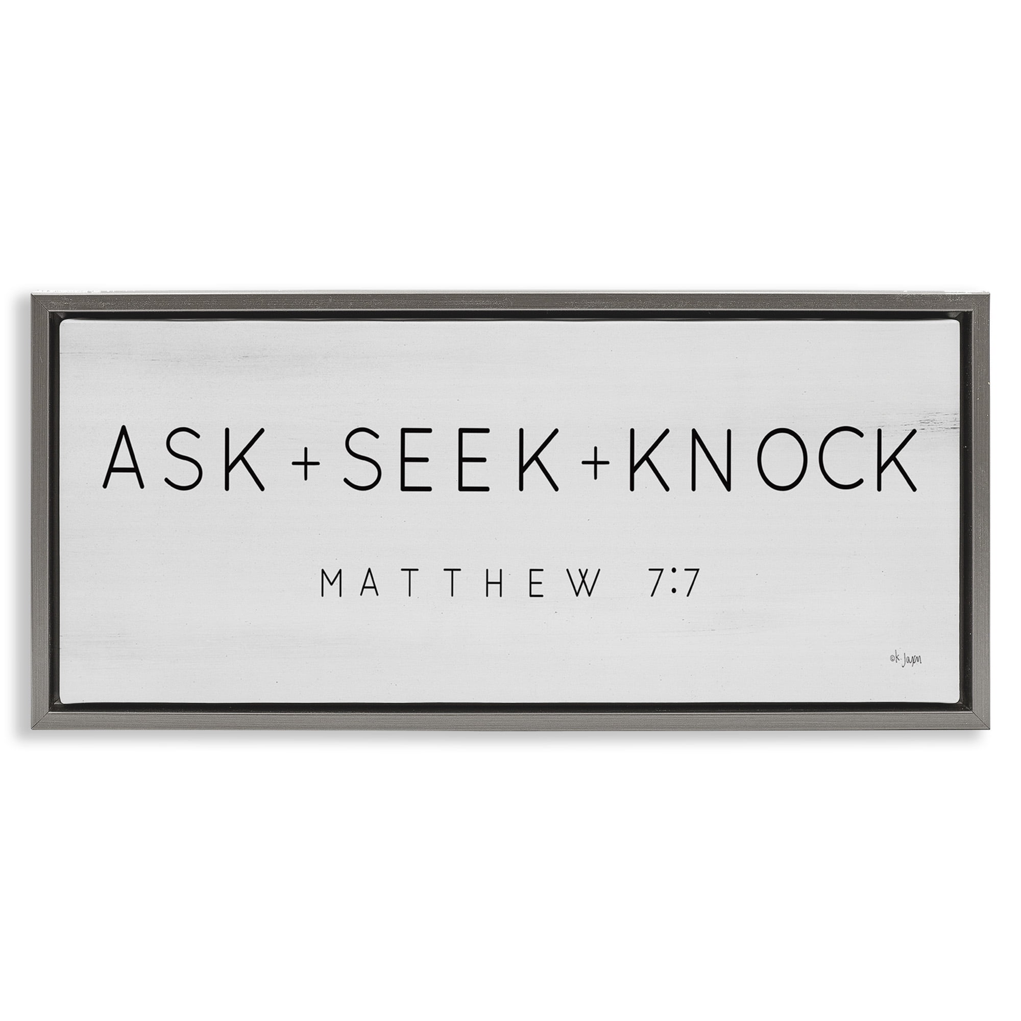 Stupell Industries Ask Seek Knock Minimal Scripture Religious Painting Gray Floater Framed Canvas Art Print Wall Art, 31 x 14