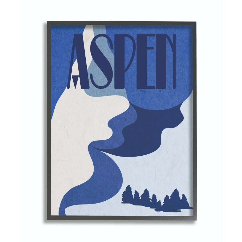 Stupell Industries Aspen Abstract Blue Mountain Design Framed Giclee Texturized Art by Daphne Polselli