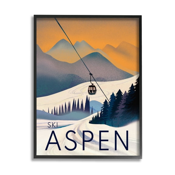 Stupell Industries Aspen Snow Slopes Mountain Graphic Art Black Framed Art Print Wall Art, Design by Ziwei Li