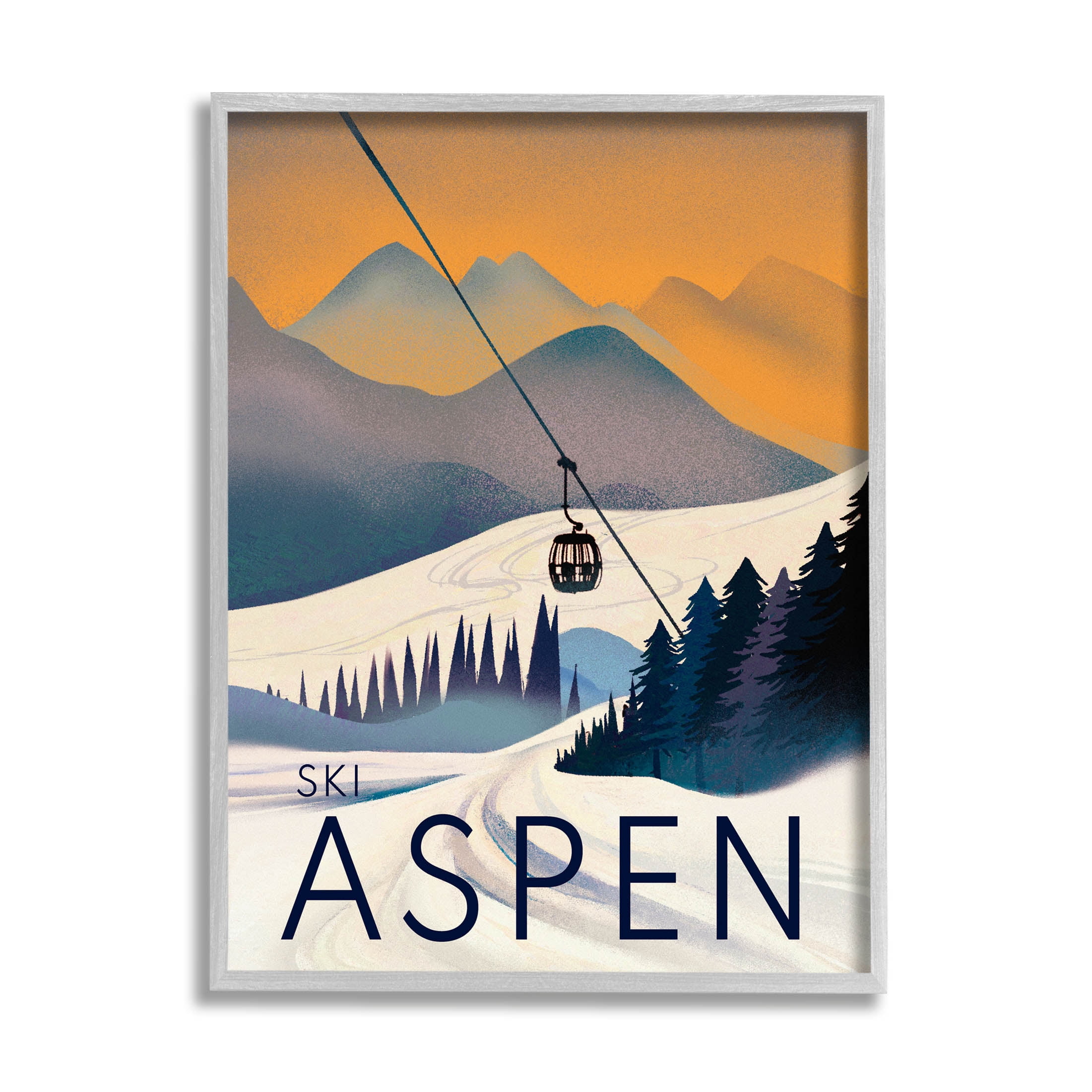 Stupell Industries Aspen Snow Slopes Mountain Graphic Art Gray Framed Art Print Wall Art, Design by Ziwei Li