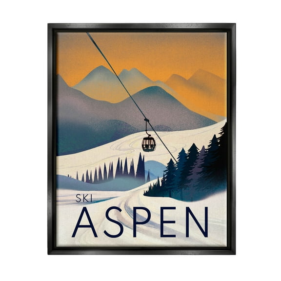 Stupell Industries Aspen Snow Slopes Mountain Graphic Art Jet Black Floating Framed Canvas Print Wall Art, Design by Ziwei Li