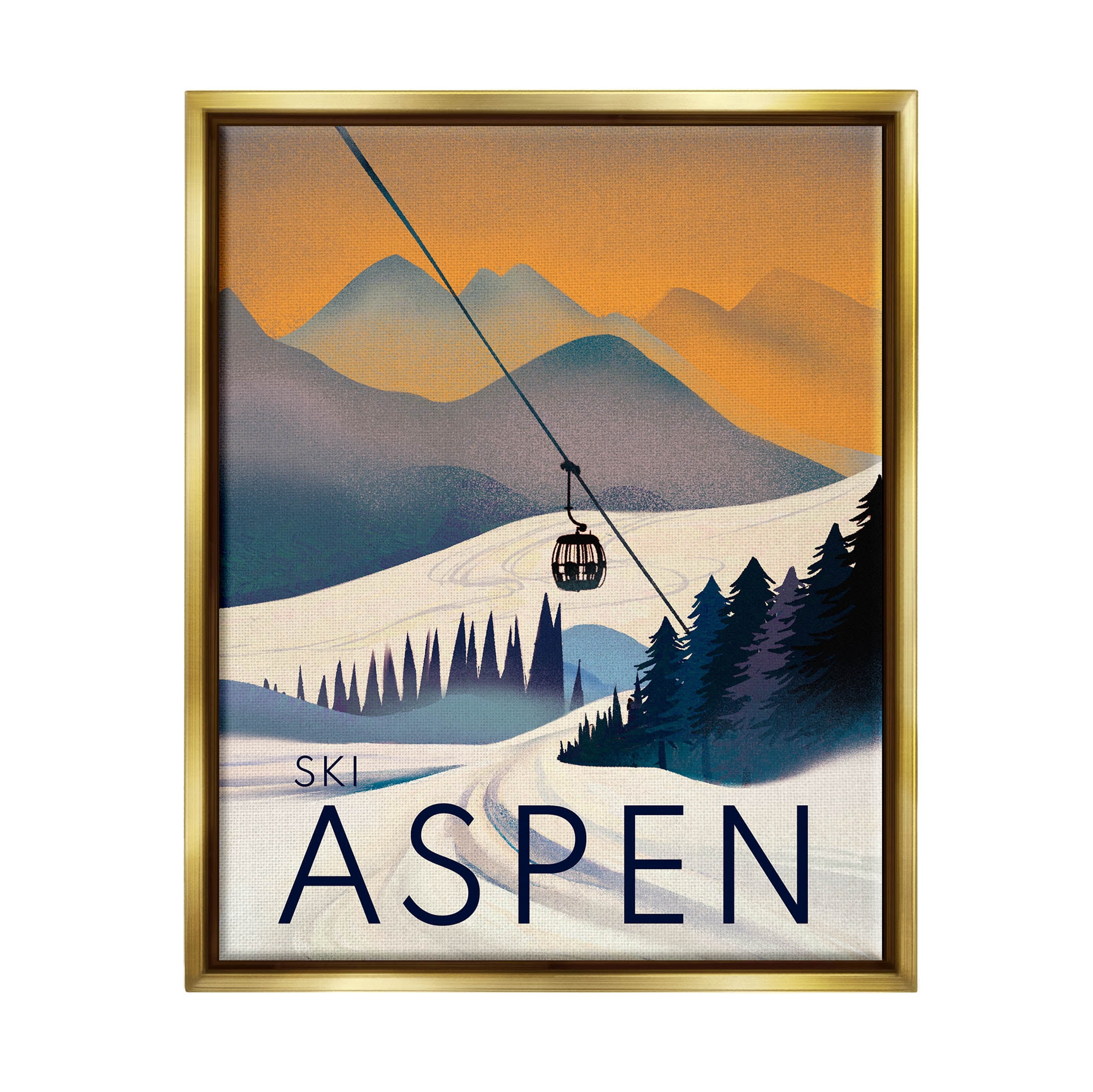 Stupell Industries Aspen Snow Slopes Mountain Graphic Art Metallic Gold Floating Framed Canvas Print Wall Art, Design by Ziwei Li