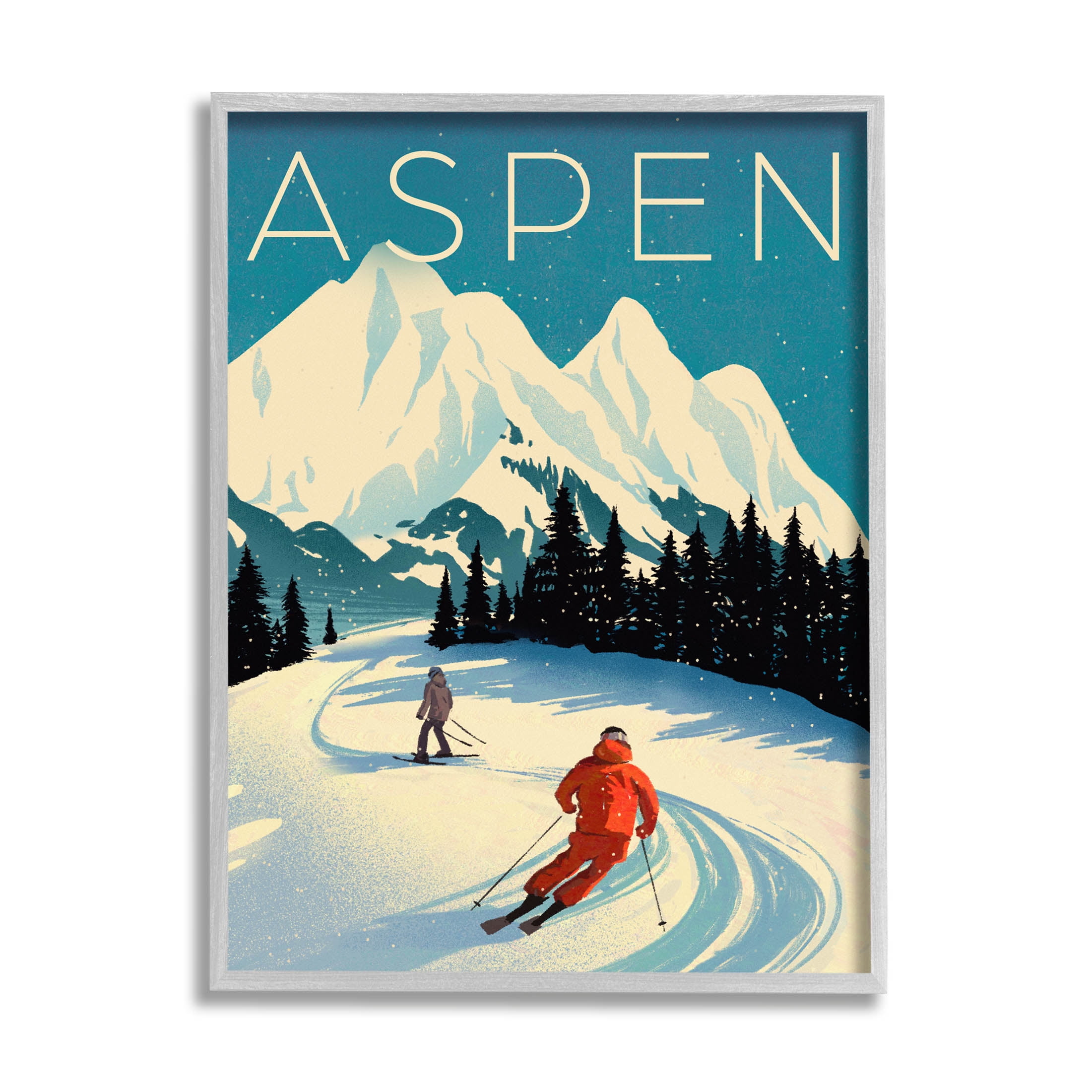 Stupell Industries Aspen Winter Ski Scene Graphic Art Gray Framed Art Print Wall Art, Design by Ziwei Li