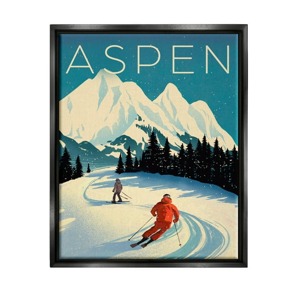 Stupell Industries Aspen Winter Ski Scene Graphic Art Jet Black Floating Framed Canvas Print Wall Art, Design by Ziwei Li