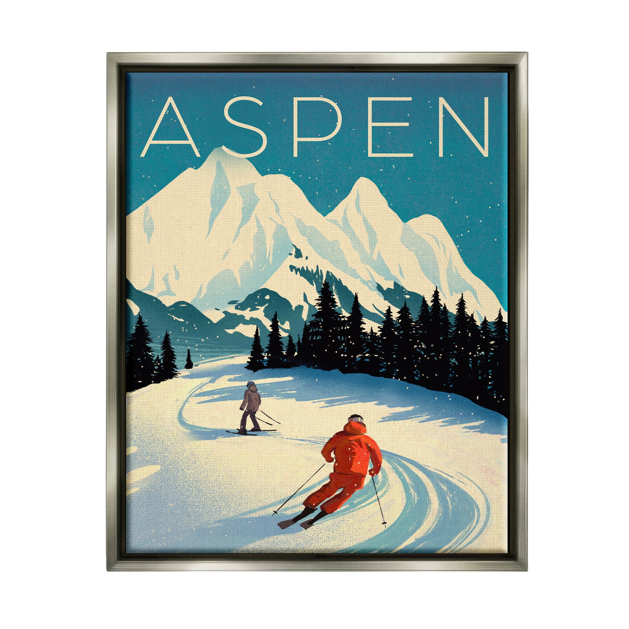 Stupell Industries Aspen Winter Ski Scene Graphic Art Luster Gray Floating Framed Canvas Print Wall Art, Design by Ziwei Li