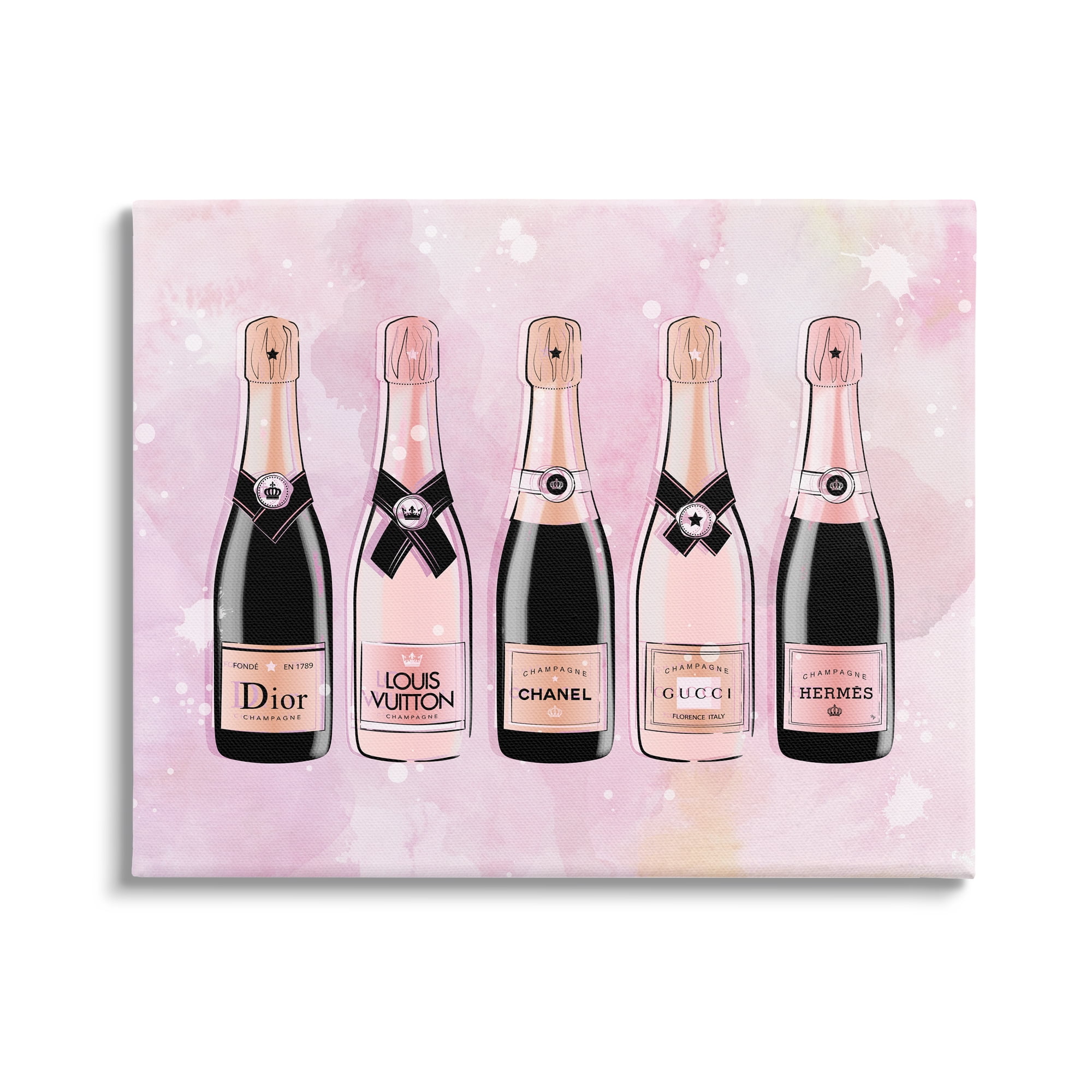 Stupell Industries Assorted Champagne Bottles Trendy Pink Paint Splatter Graphic Art Gallery Wrapped Canvas Print Wall Art, Design by Martina Pavlova