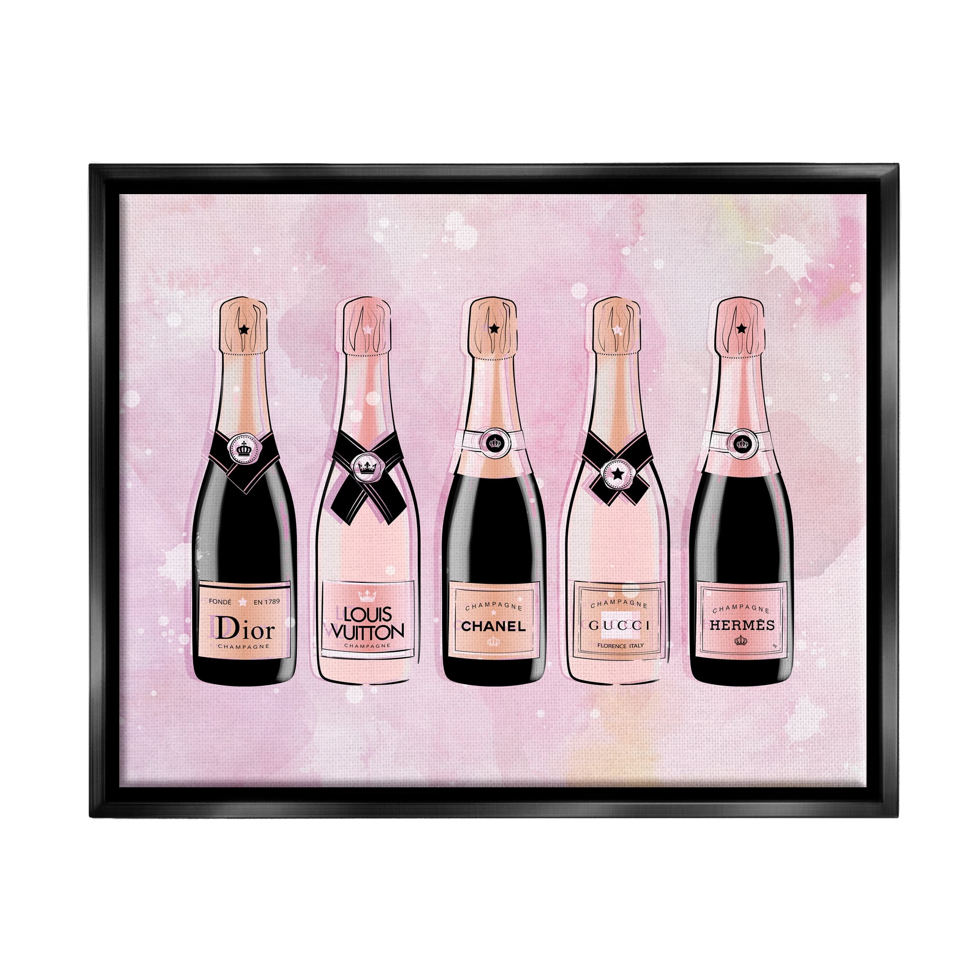 Stupell Industries Assorted Champagne Bottles Trendy Pink Paint Splatter  Graphic Art Jet Black Floating Framed Canvas Print Wall Art, Design by Martina  Pavlova 