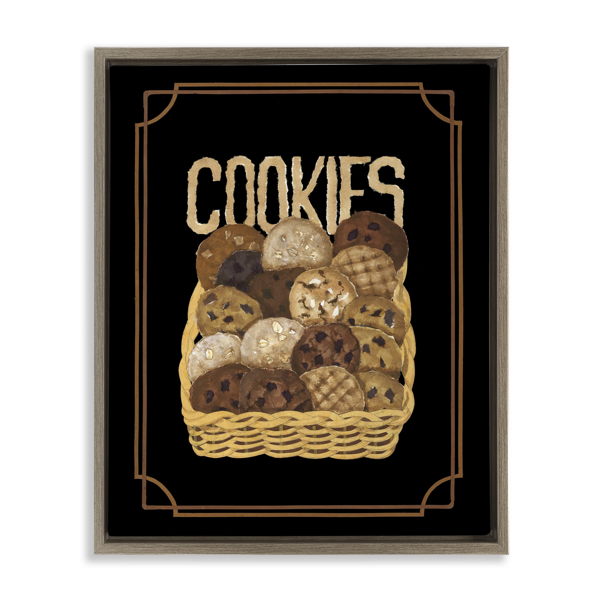 Stupell Industries Assorted Cookie Basket Food & Beverage Painting Brown Floater Framed Art Print Wall Art, 17 x 21