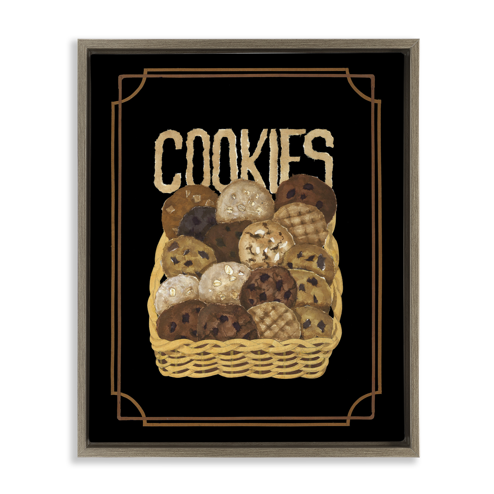 Stupell Industries Assorted Cookie Basket Food & Beverage Painting Brown Floater Framed Art Print Wall Art, 25 x 31