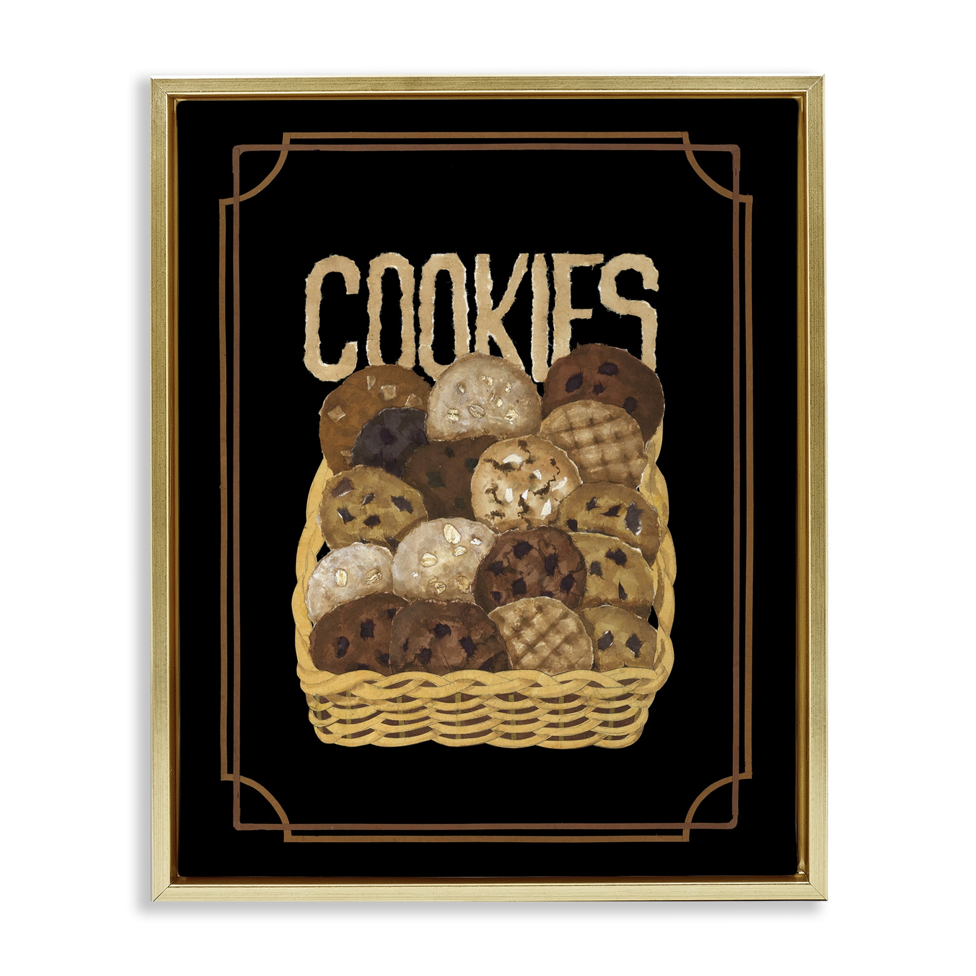 Stupell Industries Assorted Cookie Basket Food & Beverage Painting Gold Floater Framed Art Print Wall Art, 17 x 21