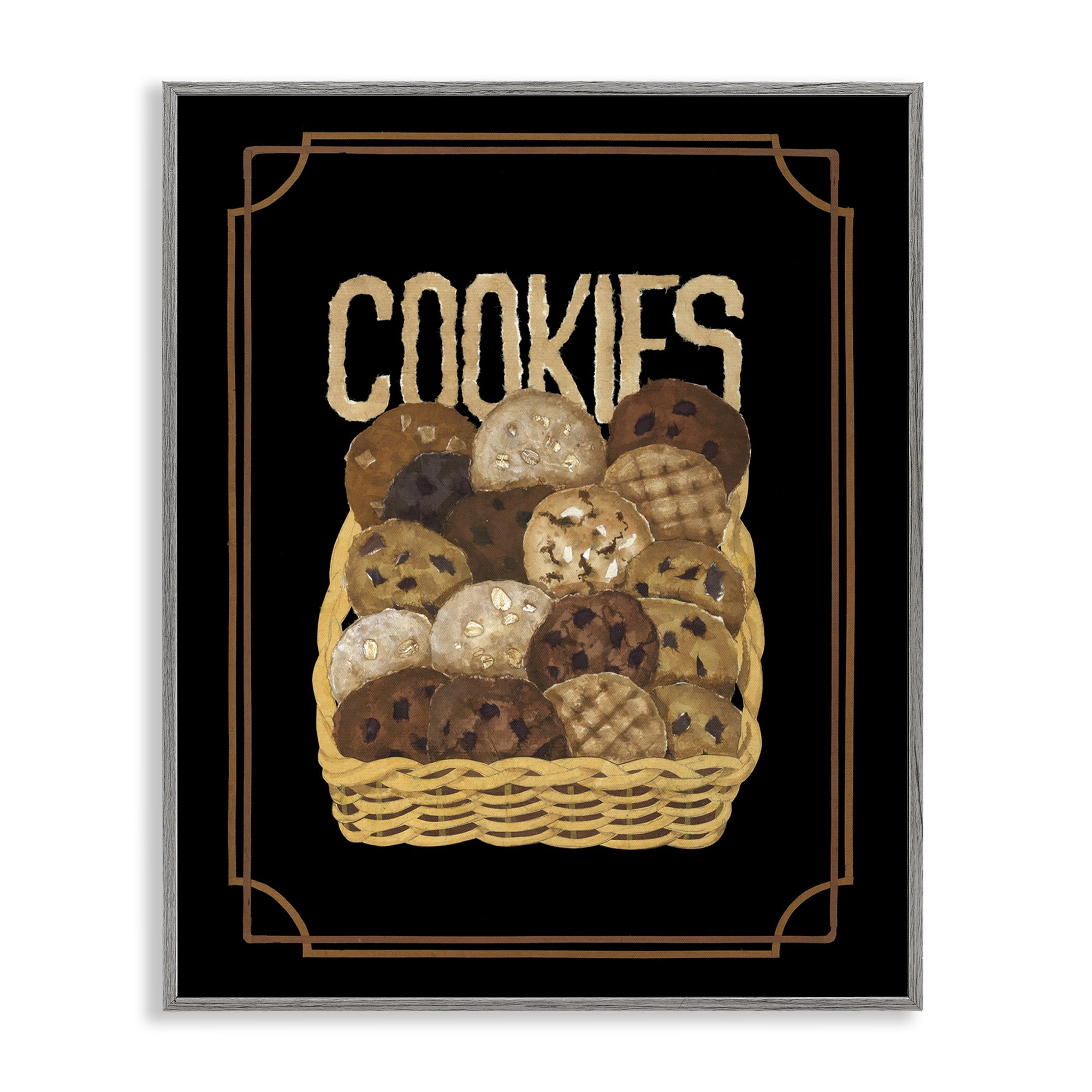 Stupell Industries Assorted Cookie Basket Food & Beverage Painting Gray Framed Art Print Wall Art, 16 x 20