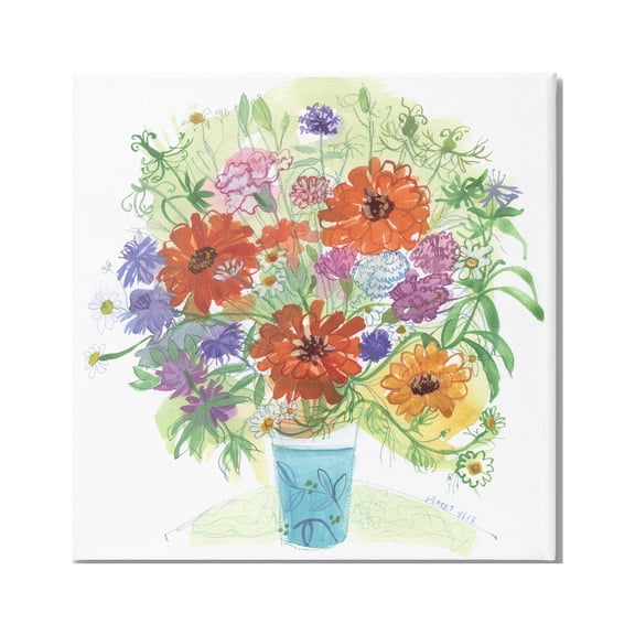 Stupell Industries Assorted Daisies Arrangement Layered Botanical Leaves Painting Gallery Wrapped Canvas Print Wall Art, Design by unknown