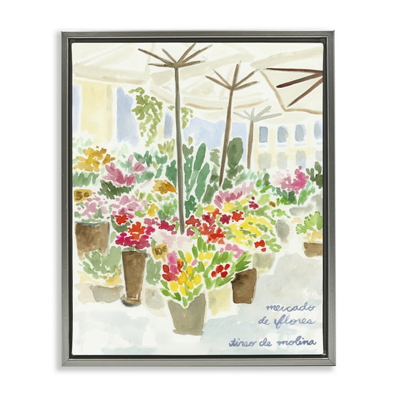 Stupell Industries Assorted Florals Scenery Scenic & Cityscapes Painting Gray Floater Framed Canvas Art Print Wall Art, 17 x 21