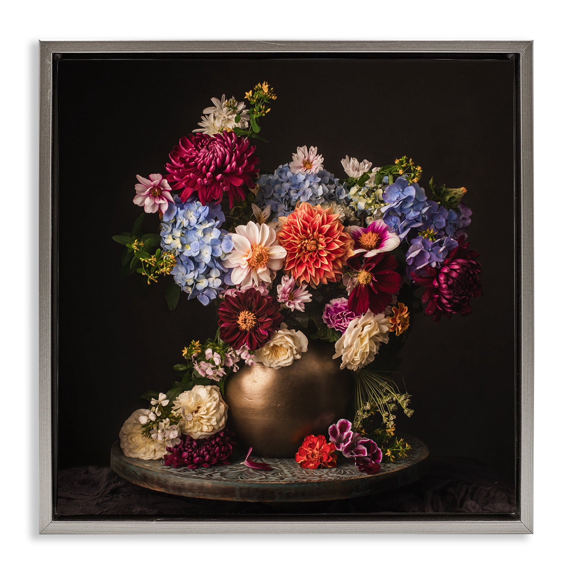 Stupell Industries Assorted Flowers Arrangement Plants & Flowers Photography Gray Floater Framed Canvas Art Print Wall Art, 25 x 25