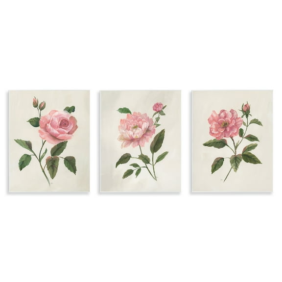 Stupell Industries Assorted Pink Flower Sprigs Floral Painting Unframed Art Print Wall Art, 11 x 14, Set of 3