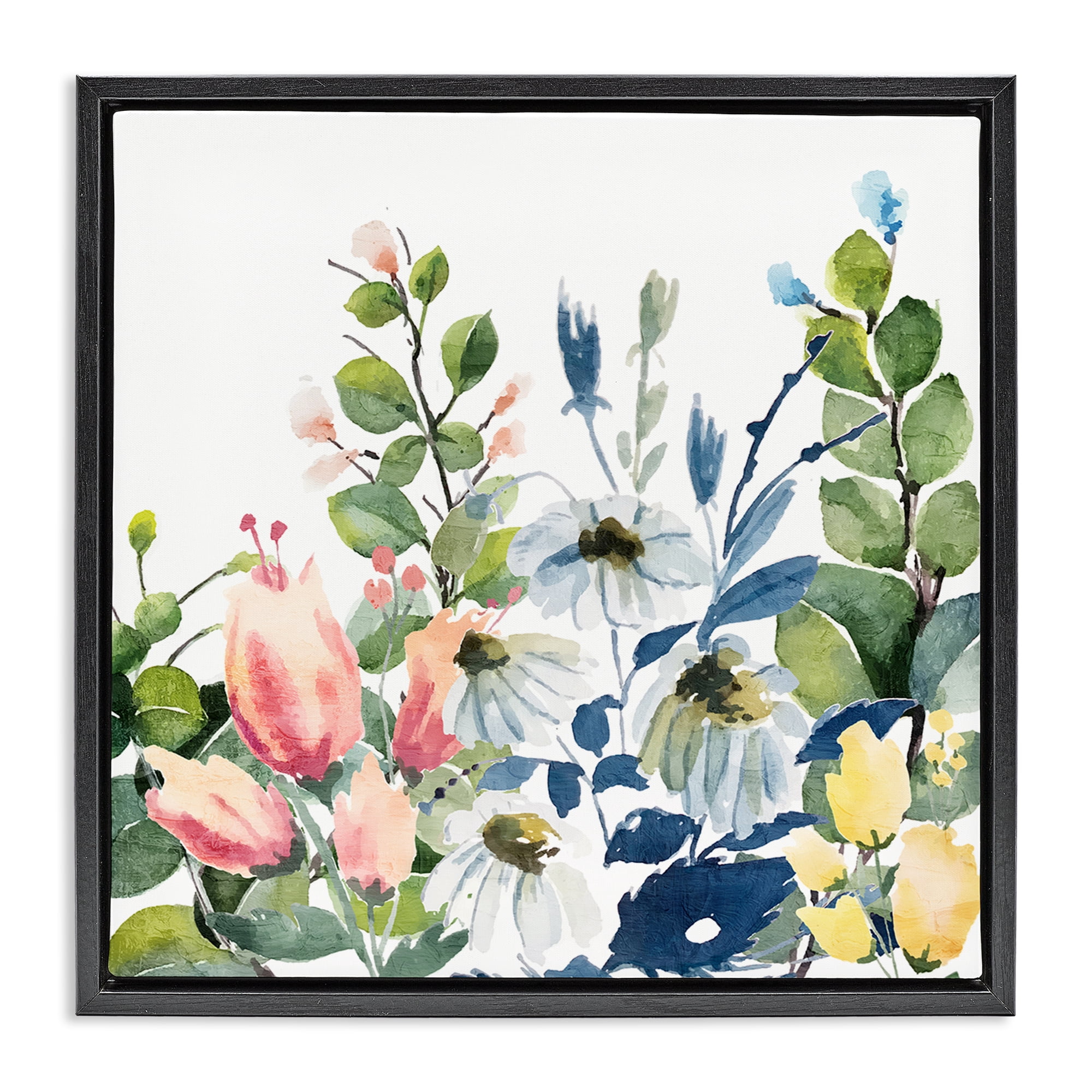 Stupell Industries Assorted Spring Blooms Plants & Flowers Painting Black Floater Framed Canvas Art Print Wall Art, 25 x 25