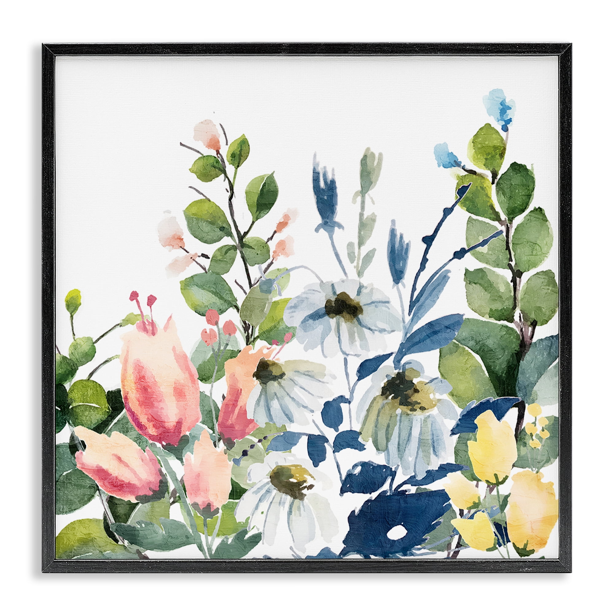 Stupell Industries Assorted Spring Blooms Plants & Flowers Painting Black Framed Art Print Wall Art, 12 x 12