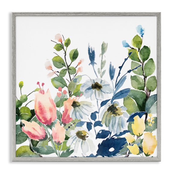 Stupell Industries Assorted Spring Blooms Plants & Flowers Painting Gray Framed Art Print Wall Art, 24 x 24