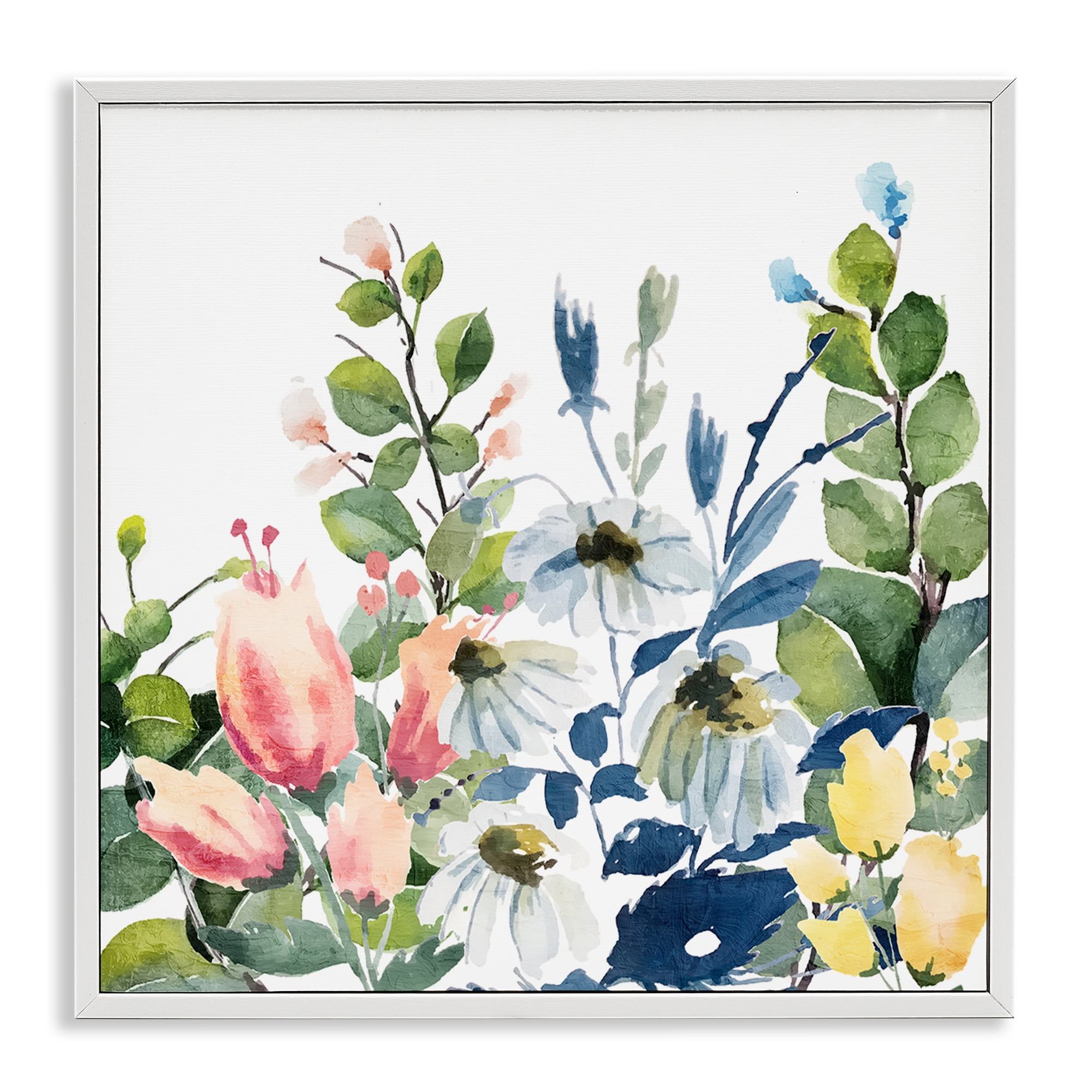 Stupell Industries Assorted Spring Blooms Plants & Flowers Painting White Framed Art Print Wall Art, 17 x 17