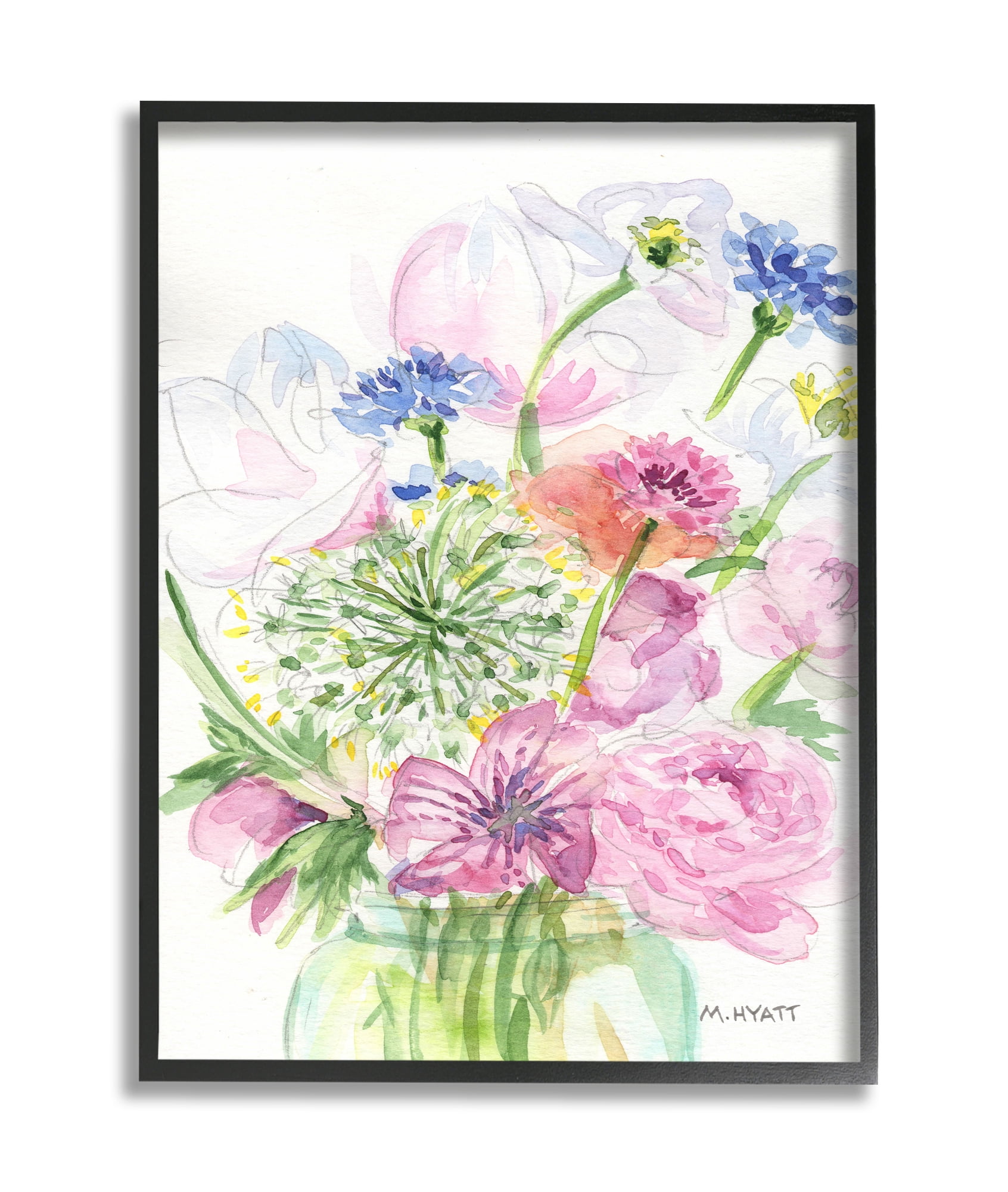 Stupell Industries Assorted Spring Floral Bouquet in Canning Jar Black Framed, 11 x 14, Design by Melissa Hyatt LLC