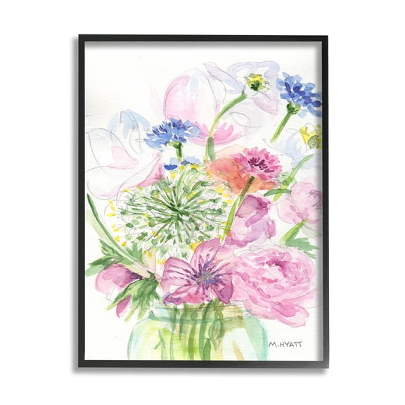 Stupell Industries Assorted Spring Floral Bouquet in Canning Jar Black Framed, 11 x 14, Design by Melissa Hyatt LLC